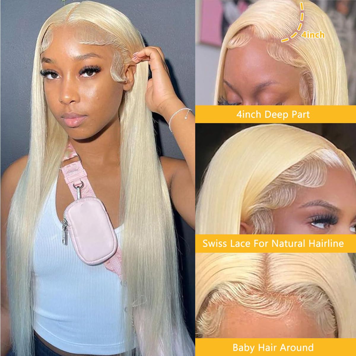 Qthair 12A Russian Blonde #613 Transparent Lace Frontal Closure 100% Russian Blonde Human Hair For Women (12'', #613 Straight Fr