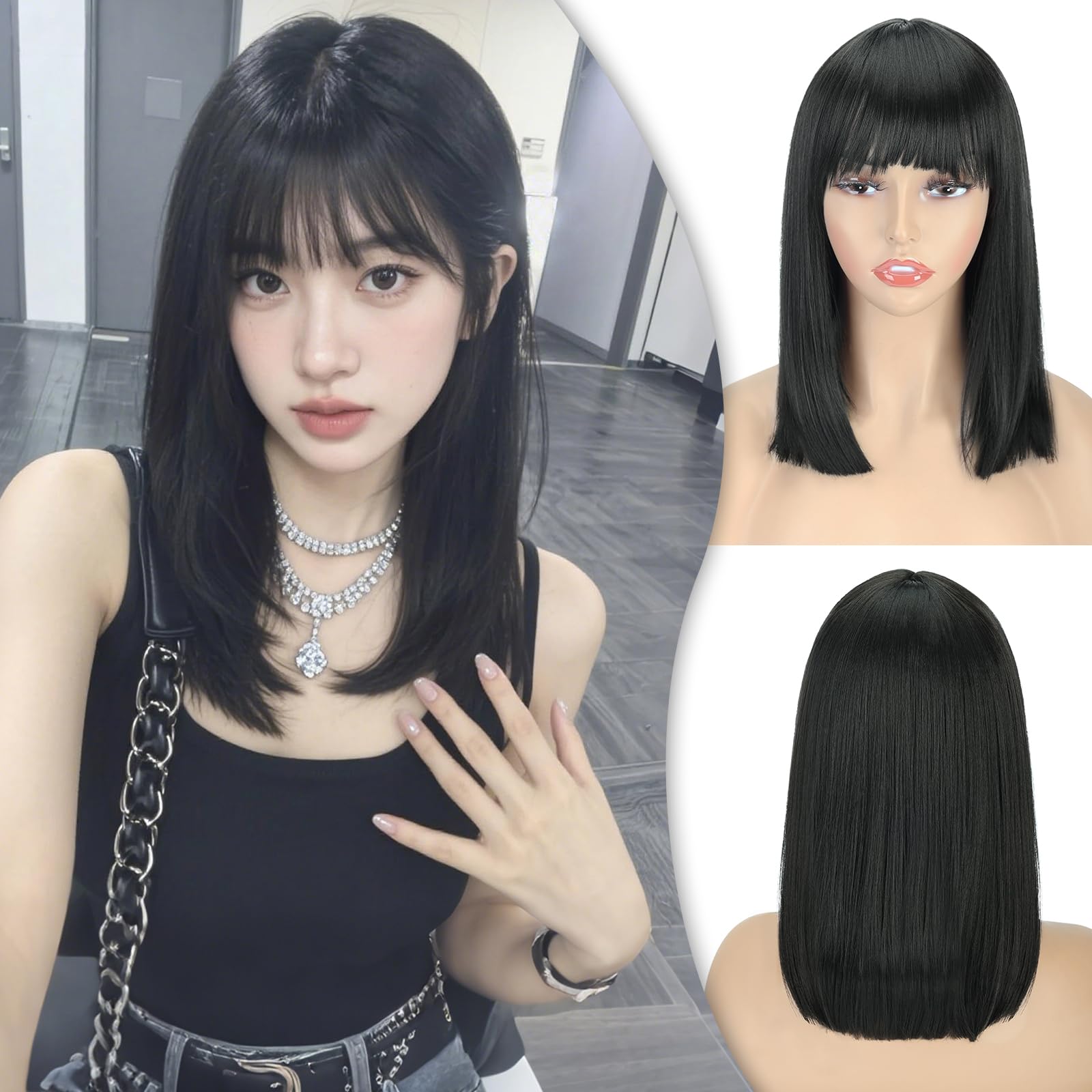Creamily Natural Black 13 Full Head Hair Wig For Women | Synthetic Fiber Wig For Women With SunKissed Highlights | Lightweight