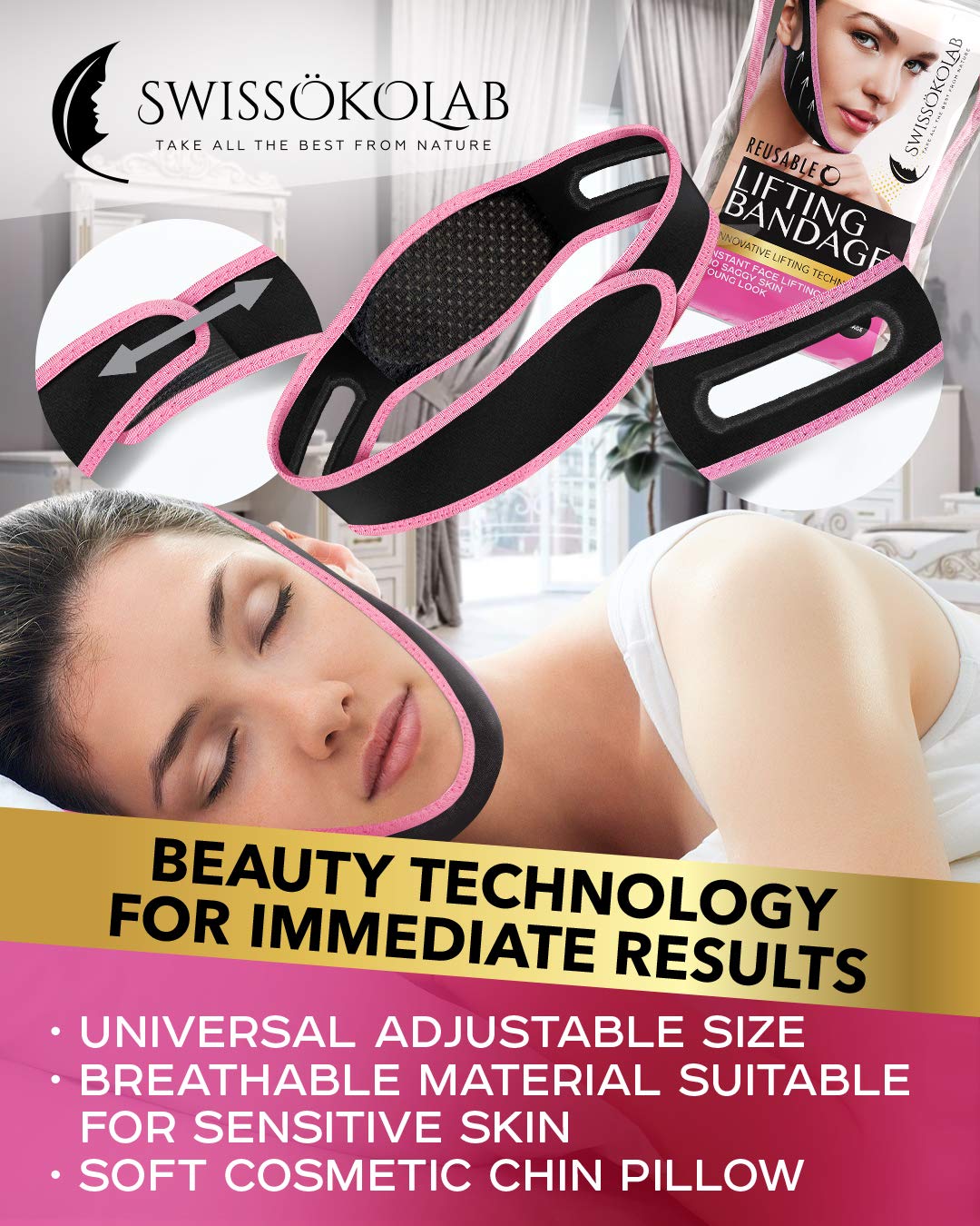 Swissokolab Reusable Face Slimming Strap Double Chin Reducer V Line Mask Chin Up Patch Chin V Up Contour Tightening Firming Tape