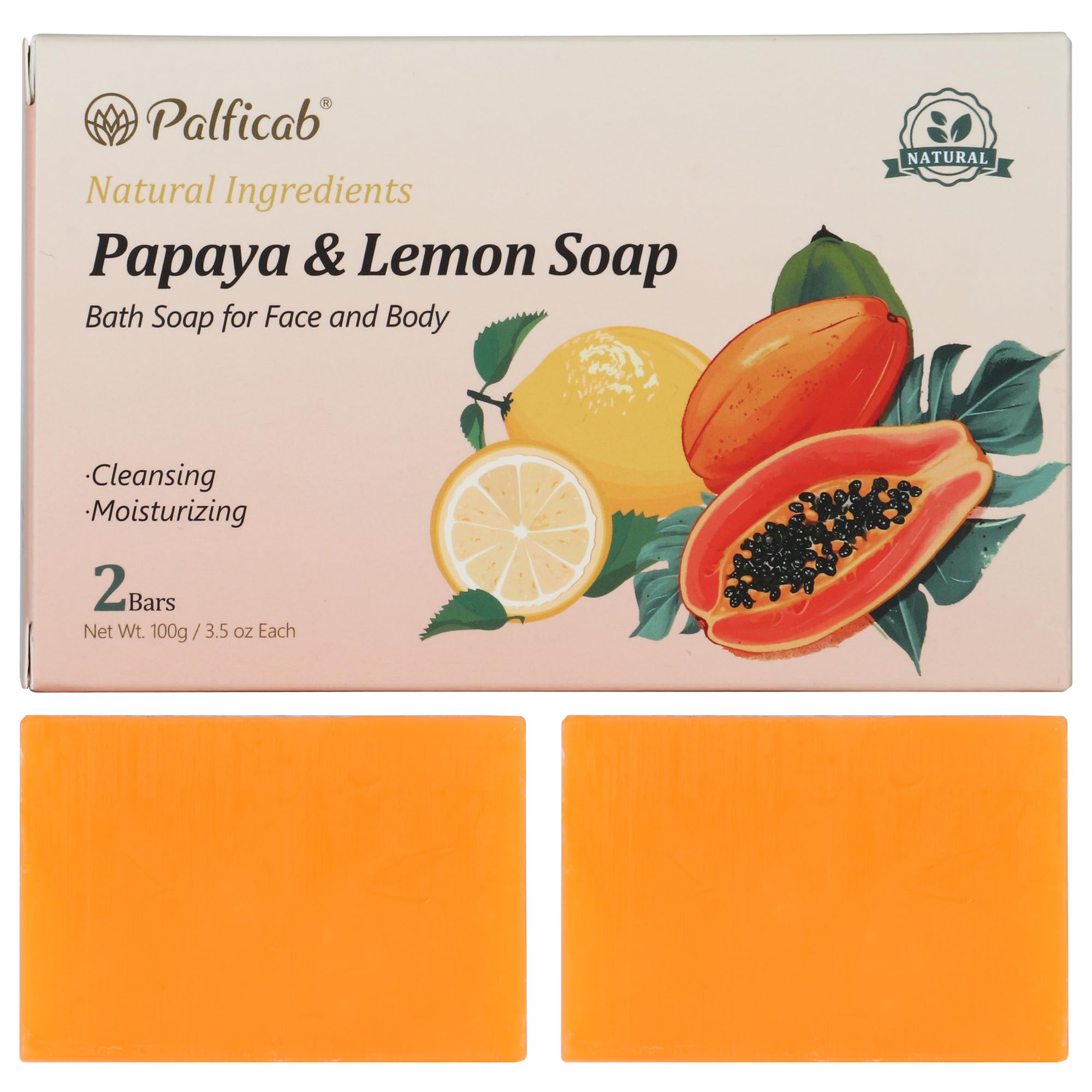 PALFICAB Natural Papaya & Lemon Soap, Exfoliating Bar Soap for Men & Women, Smooth & Moisturizing Lather with Coconut Oil & Shea