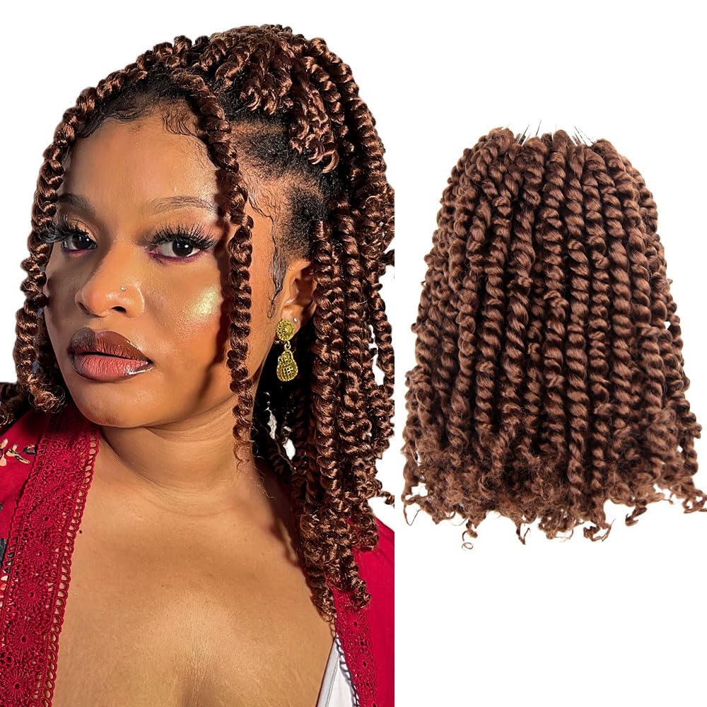 The BOHOBABE Crochet Passion Twist Hair Pretwisted 10 Inch Short Pre-looped Passion Twist Crochet Braiding Hair 8 Packs (30#)