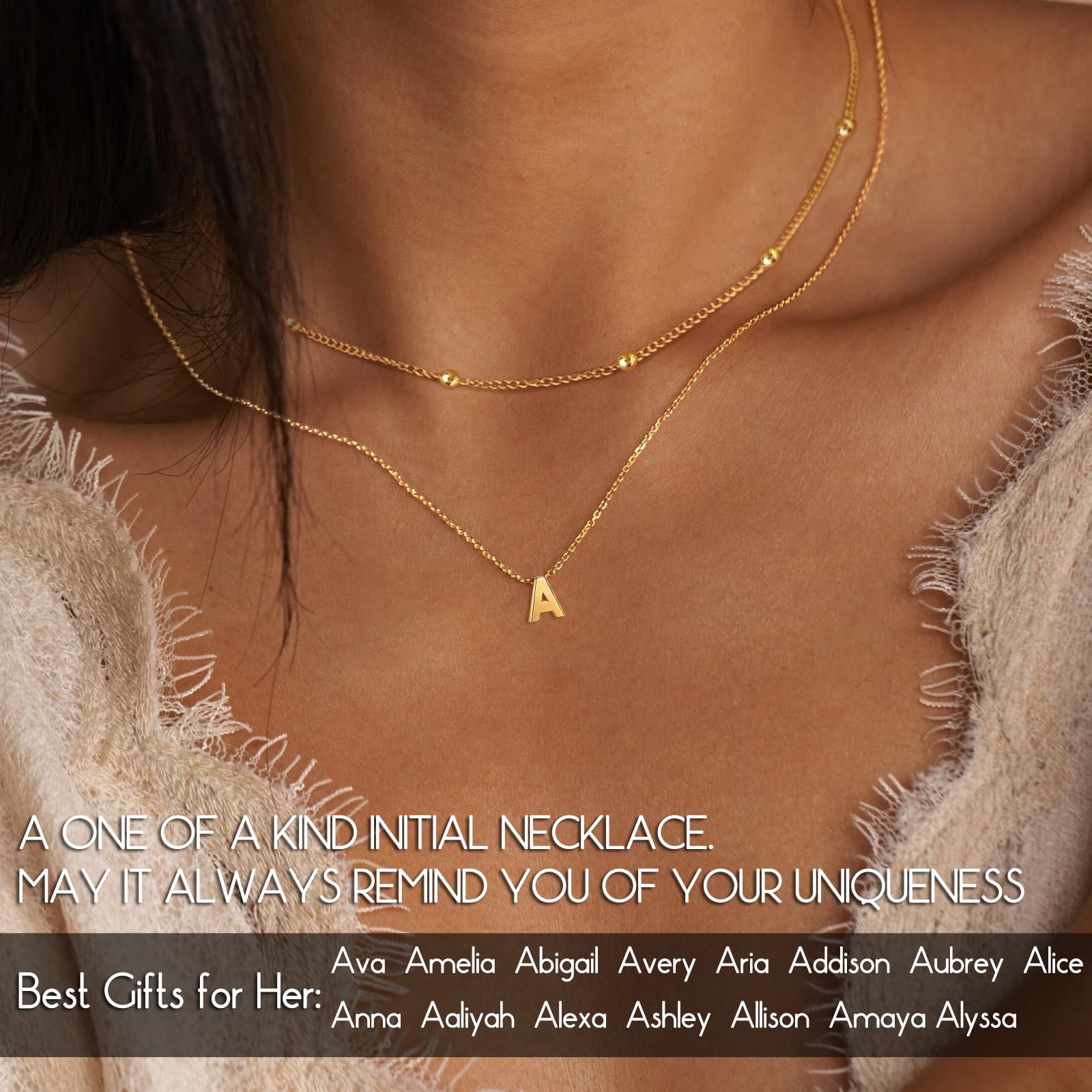Gold Necklace for Women Dainty Gold Initial Necklace 14K Real Gold A Necklace Jewelry Sets for Women Trendy Valentines Day Gifts