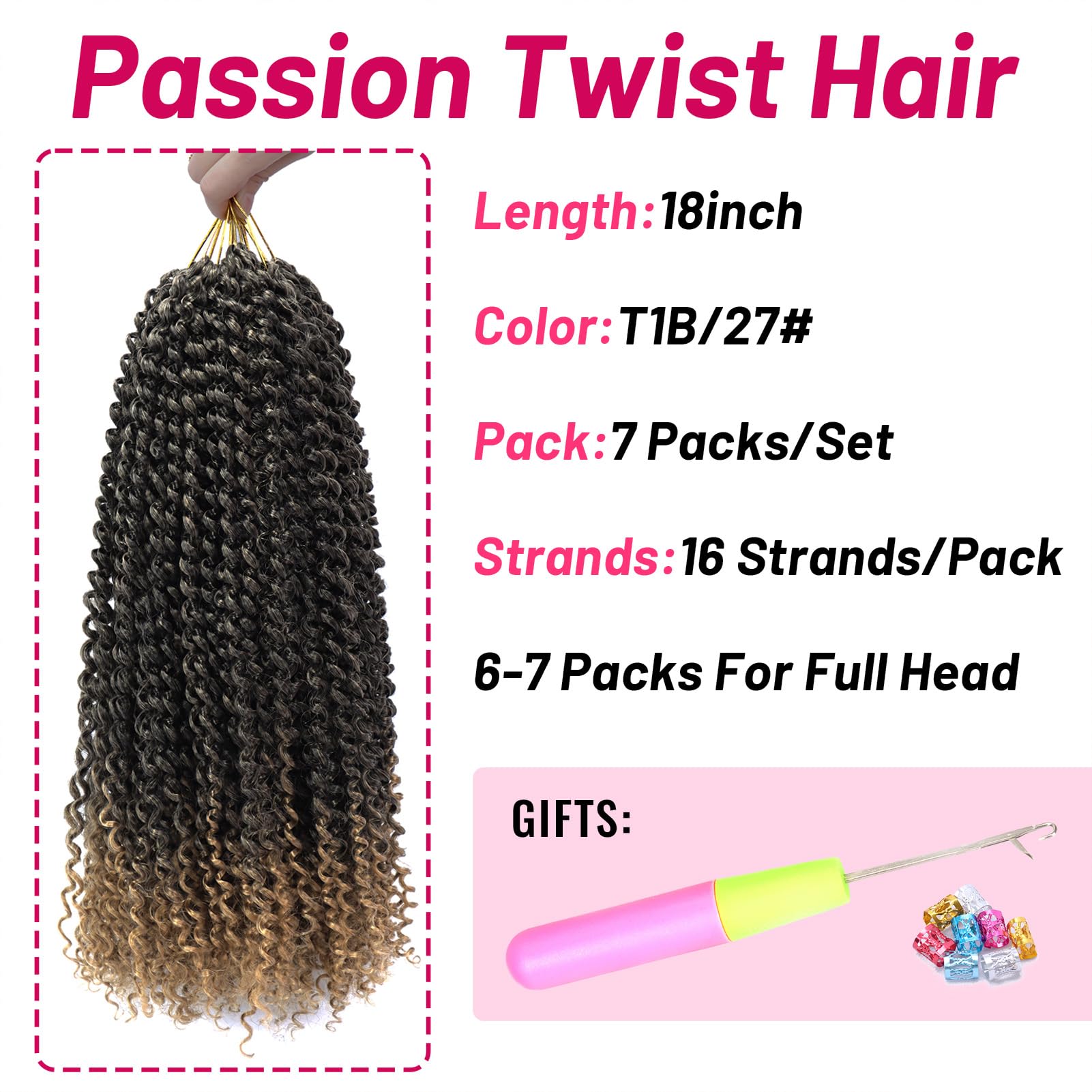 Dorsanee Passion Twist Hair 18 Inch 7 Packs Water Wave Crochet Hair Long Bohemian Curly Braiding Hair For Boho Braids, Faux Locs