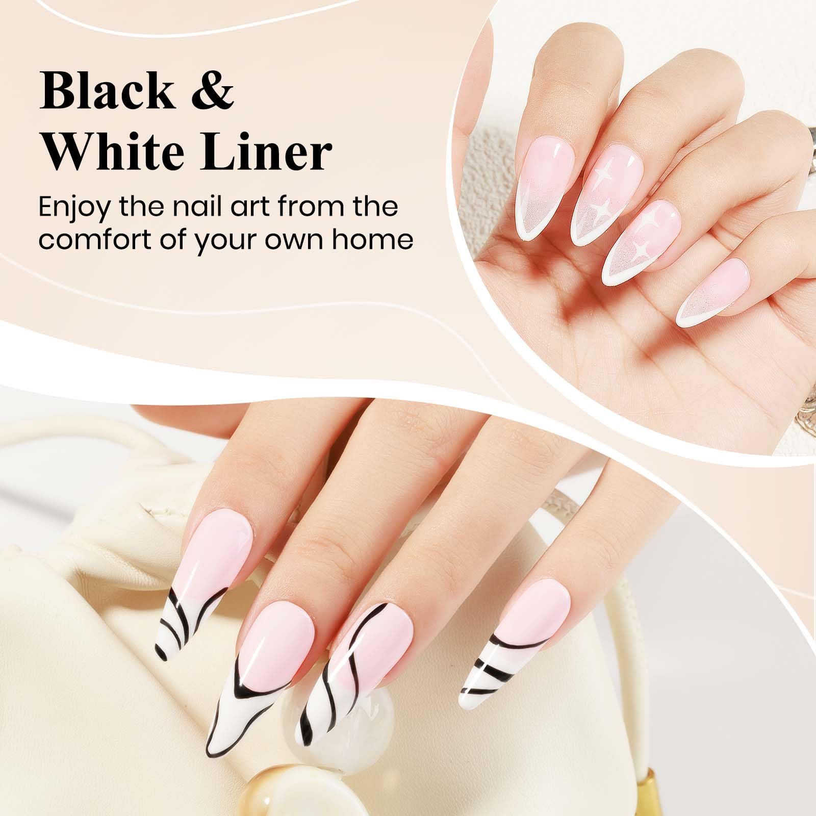 Mizhse Gel Liner Nail Art Polish Black And White Gel Painting For Nails Art, Swirl Line Nails Design Dotting Painting French Man