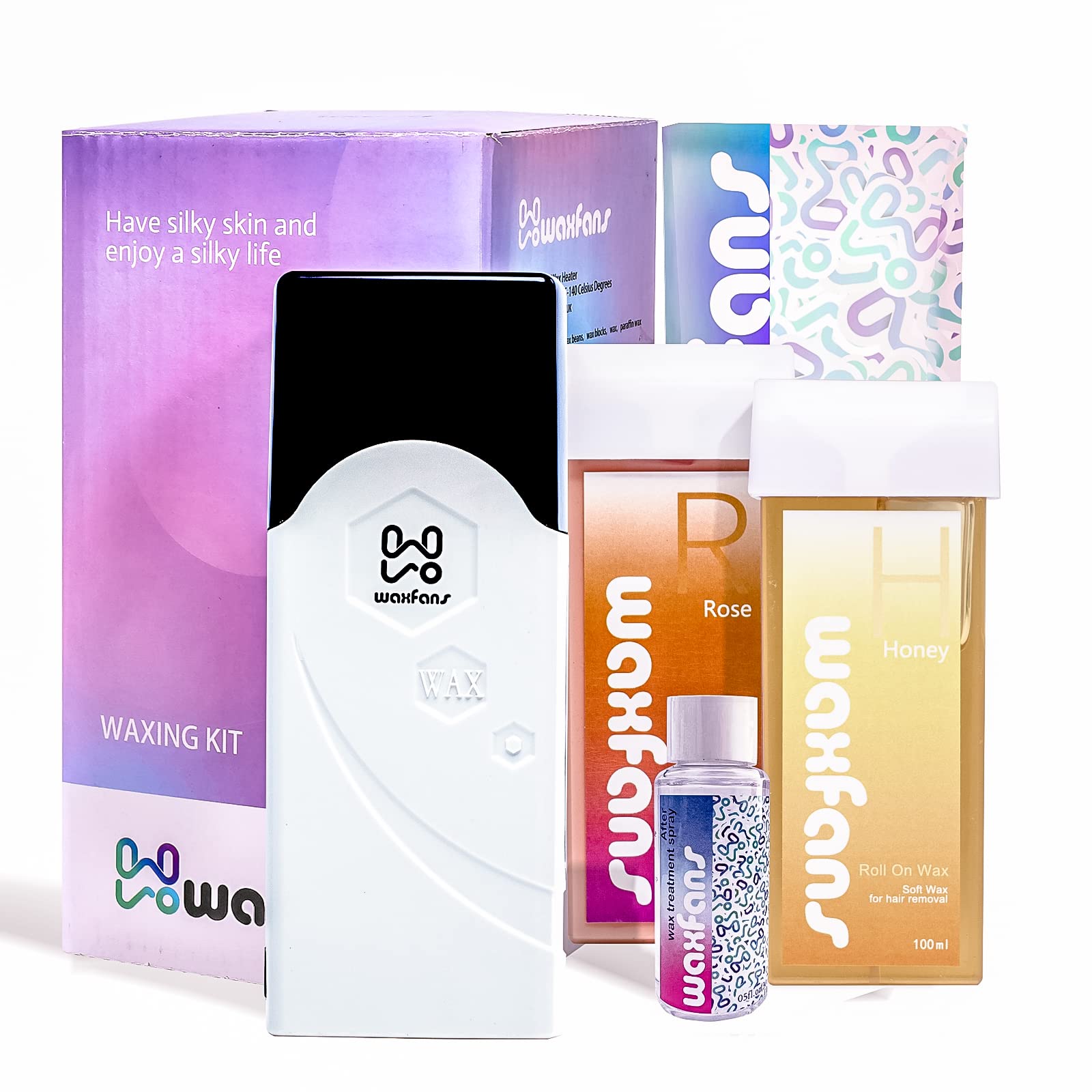 Waxfans Roll on Wax Kit, Hair Removal Waxing Kit, Wax Roller for Larger Areas of the Body, Home Waxing Kit for Women and Men, Se