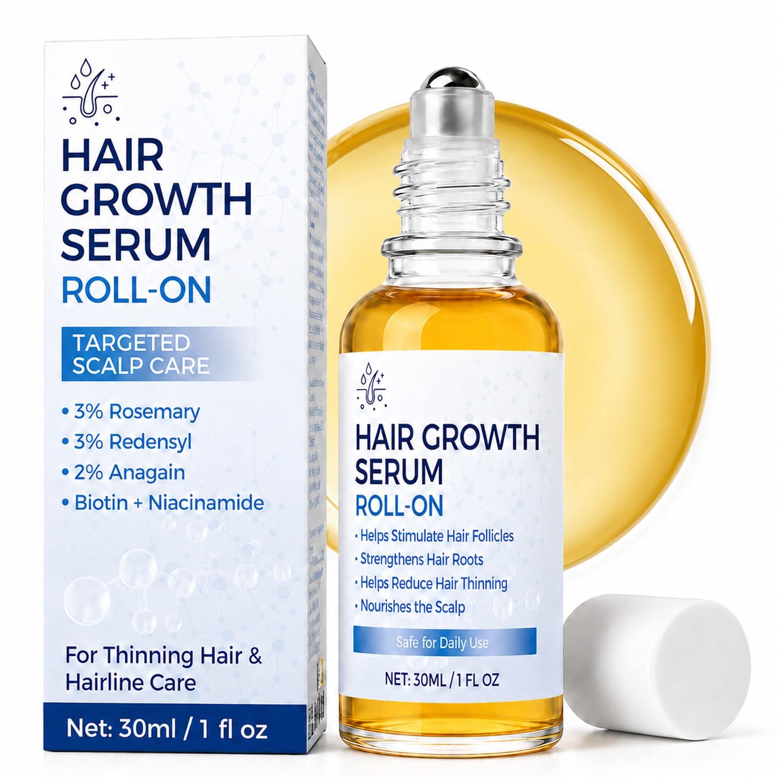 Hair Growth Serum Roll On 30ml with Rosemary Oil Redensyl AnaGain Fast Absorbing Scalp Care Hair Growth Serum Roll On for Thinni