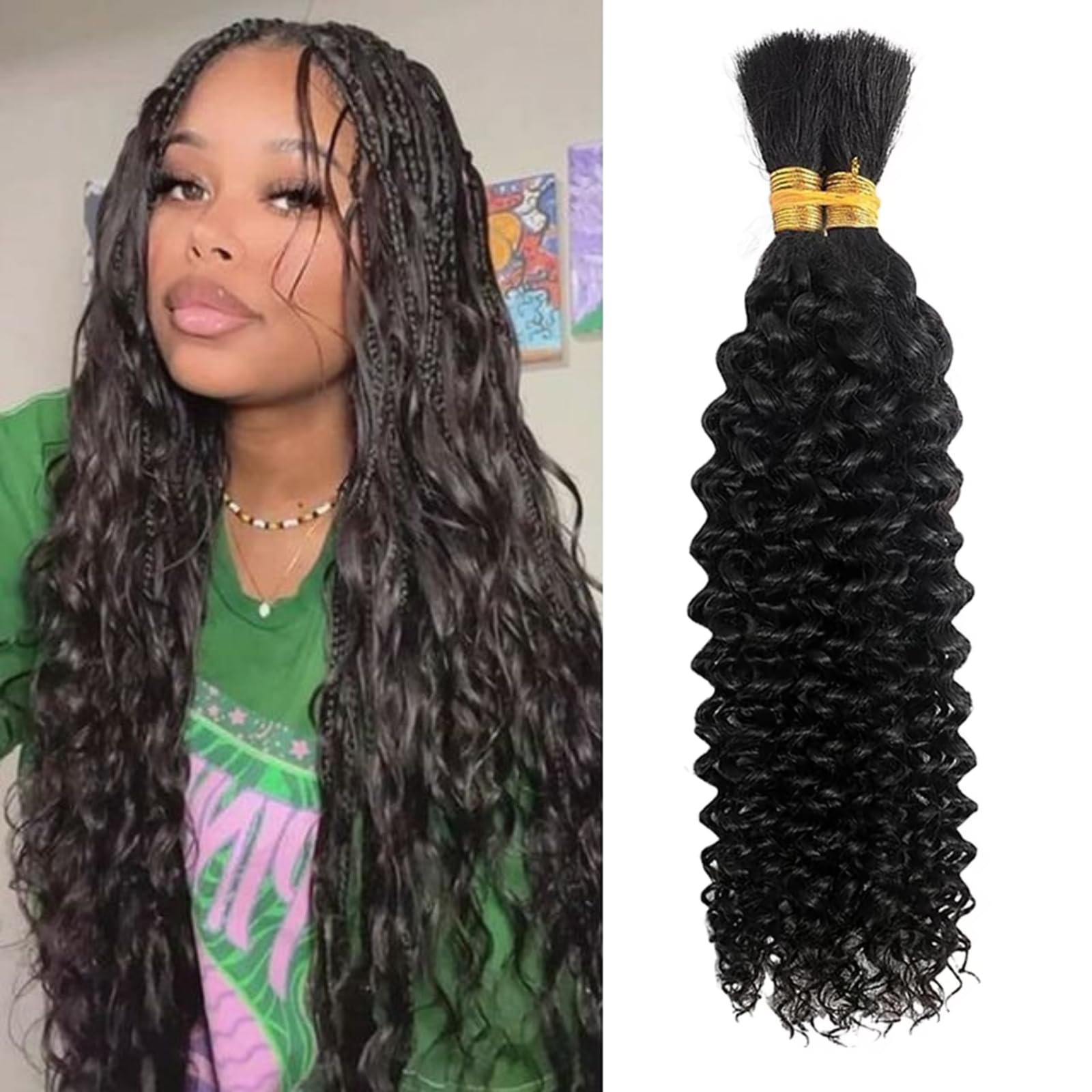 9A Deep Wave Bulk Human Hair for Braiding Hair No Weft 1 Bundle 50g 26 Inch Unprocessed Virgin Human Hair Curly Hair Extensions 