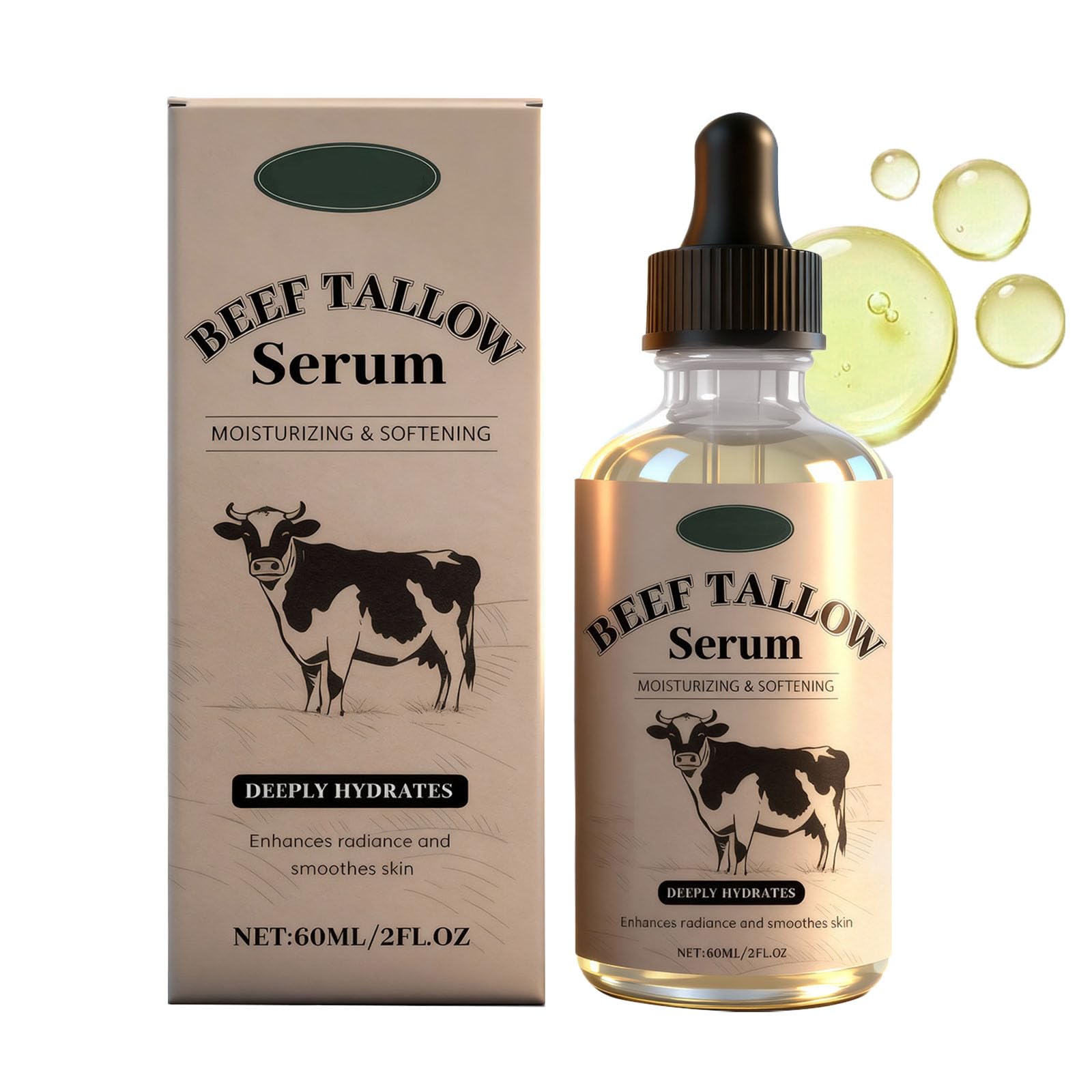 Tallow AntiAging Facial Serum, Contains Beef Tallow, Hydrates and Moisturizes, Nourishes and Firms Skin, Improves Skin Elastici