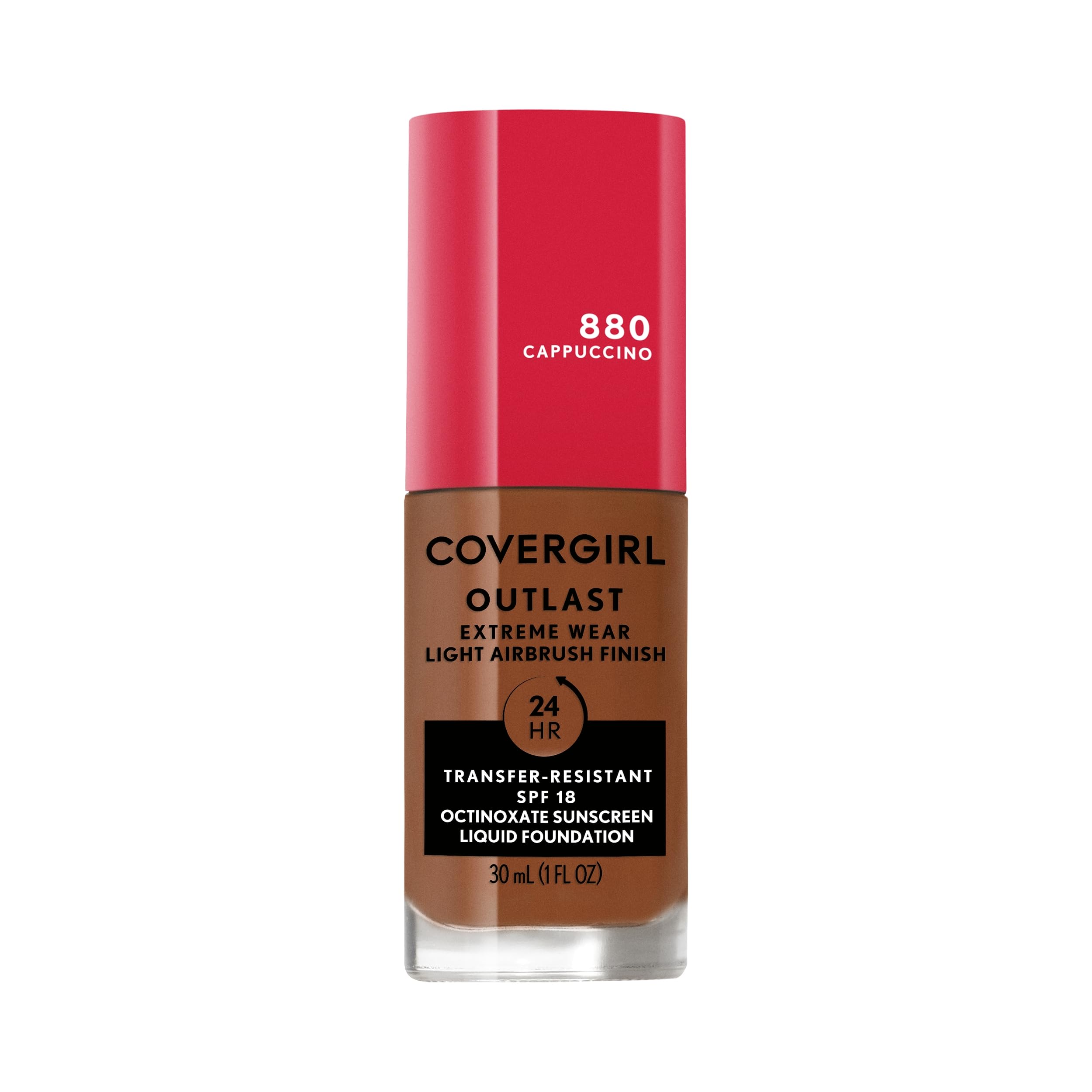 Covergirl Outlast Extreme Wear 3-In-1 Full Coverage Liquid Foundation, Spf 18 Sunscreen, Cappuccino, 1 Fl. Oz.