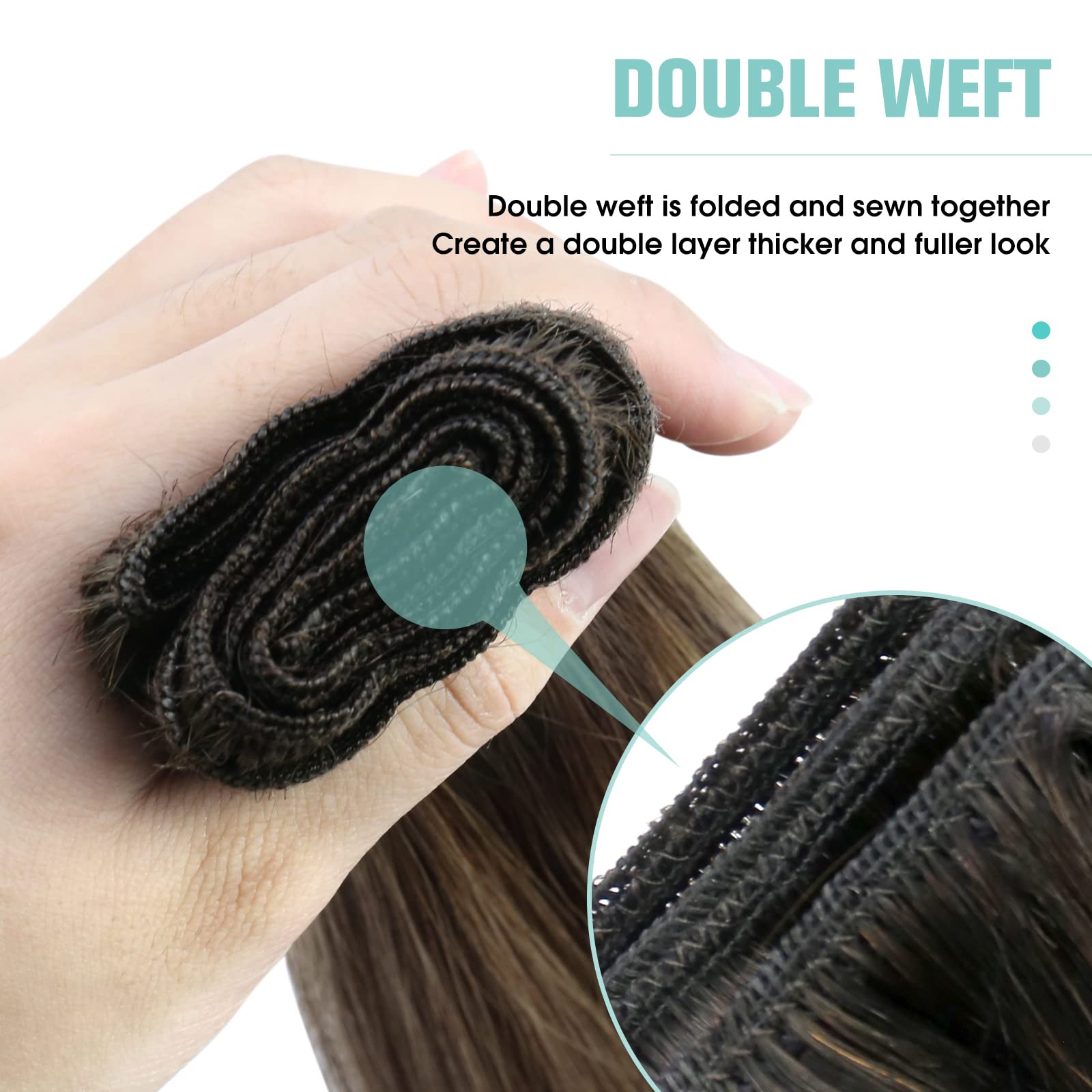 Youngsee 130G Weft Hair Extensions 24 Inch Balayage Sew In Human Hair Extensions Dark Brown Fading To Caramel Blonde Mix Brown B