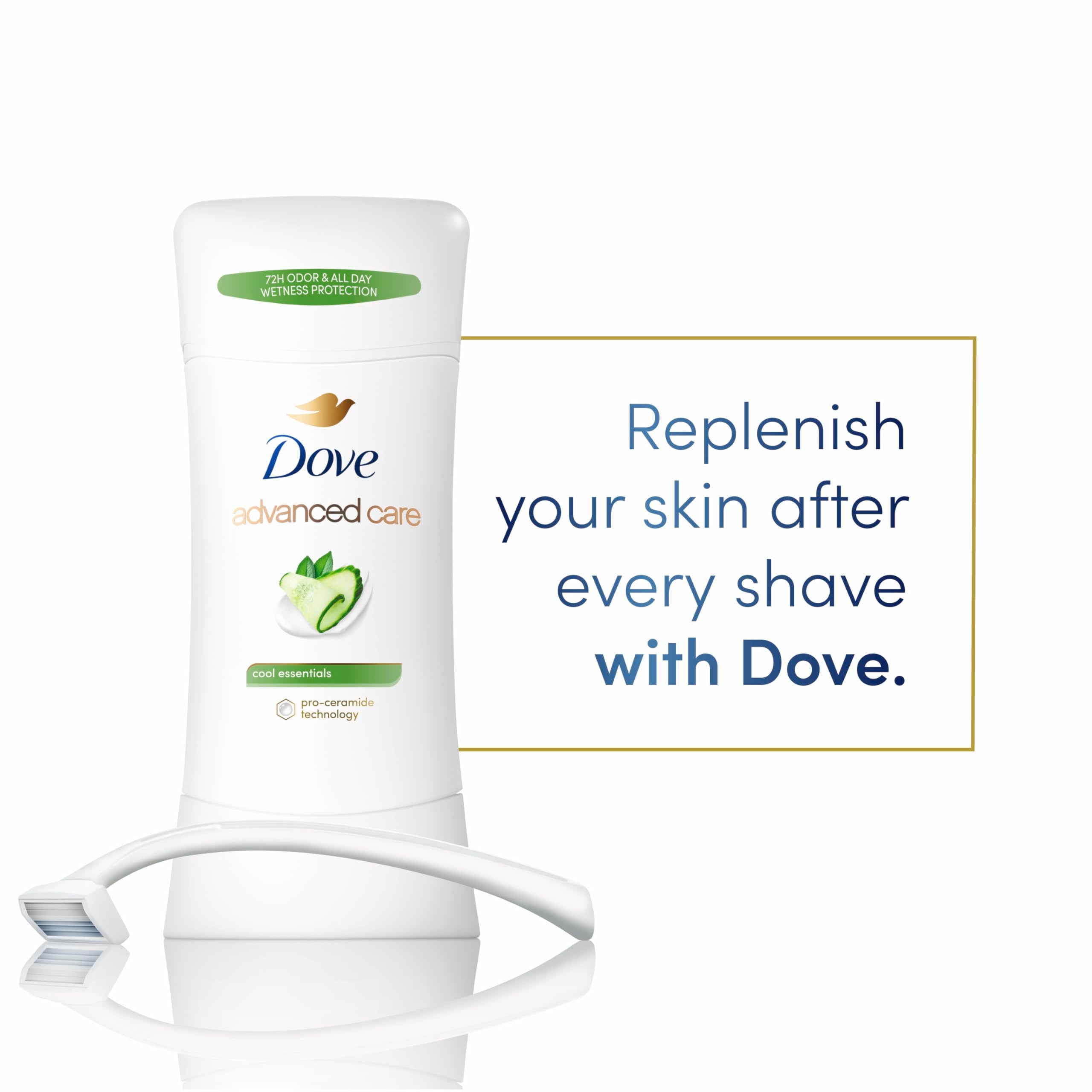 Dove Advanced Care Antiperspirant Deodorant Stick Cool Essentials For Helping Your Skin Barrier Repair After Shaving 72 Hour Odo