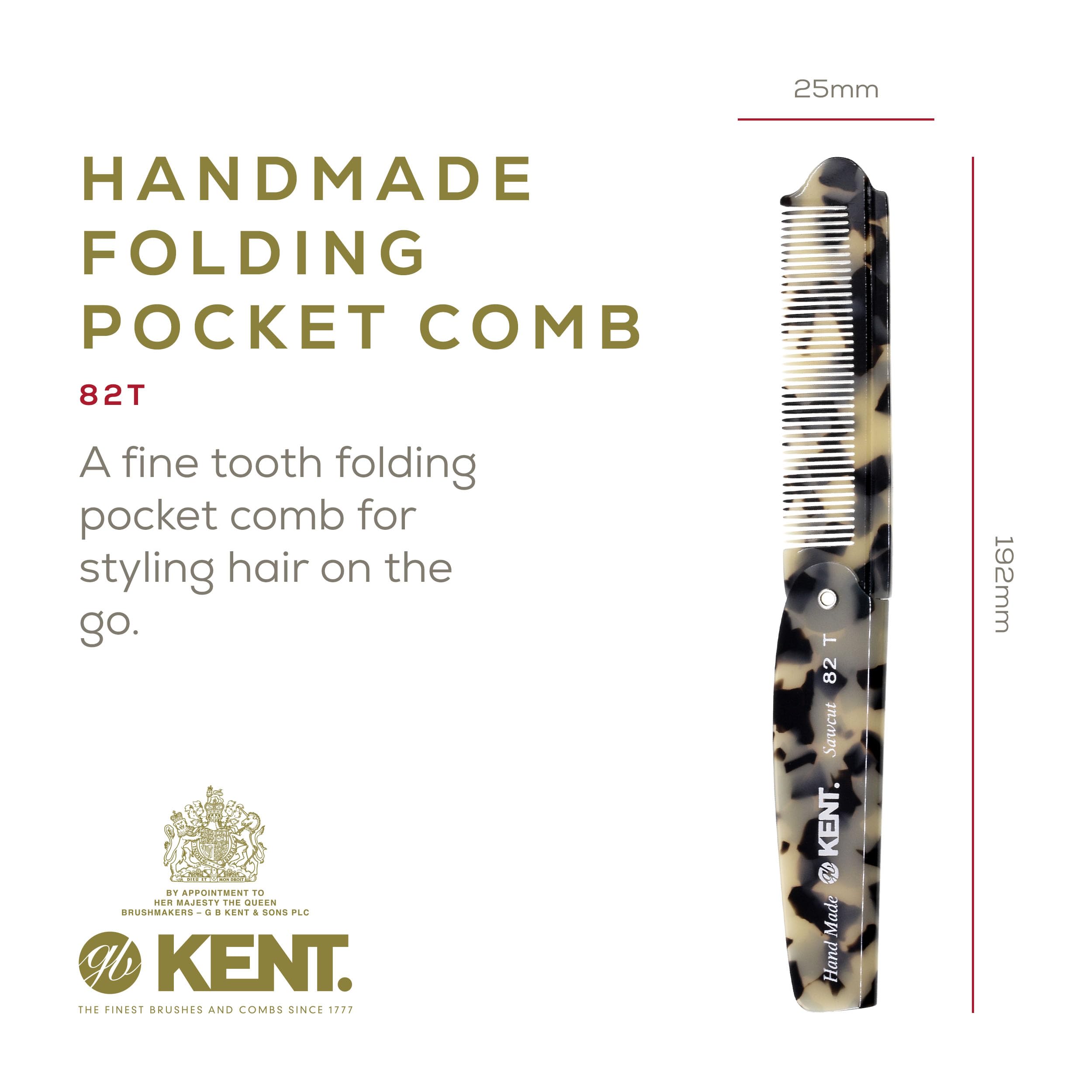 KENT 82T Handmade Folding Pocket Comb, Fine Tooth Plastic Hair Comb for Men, White Tokyo, 1 PACK, Made in England
