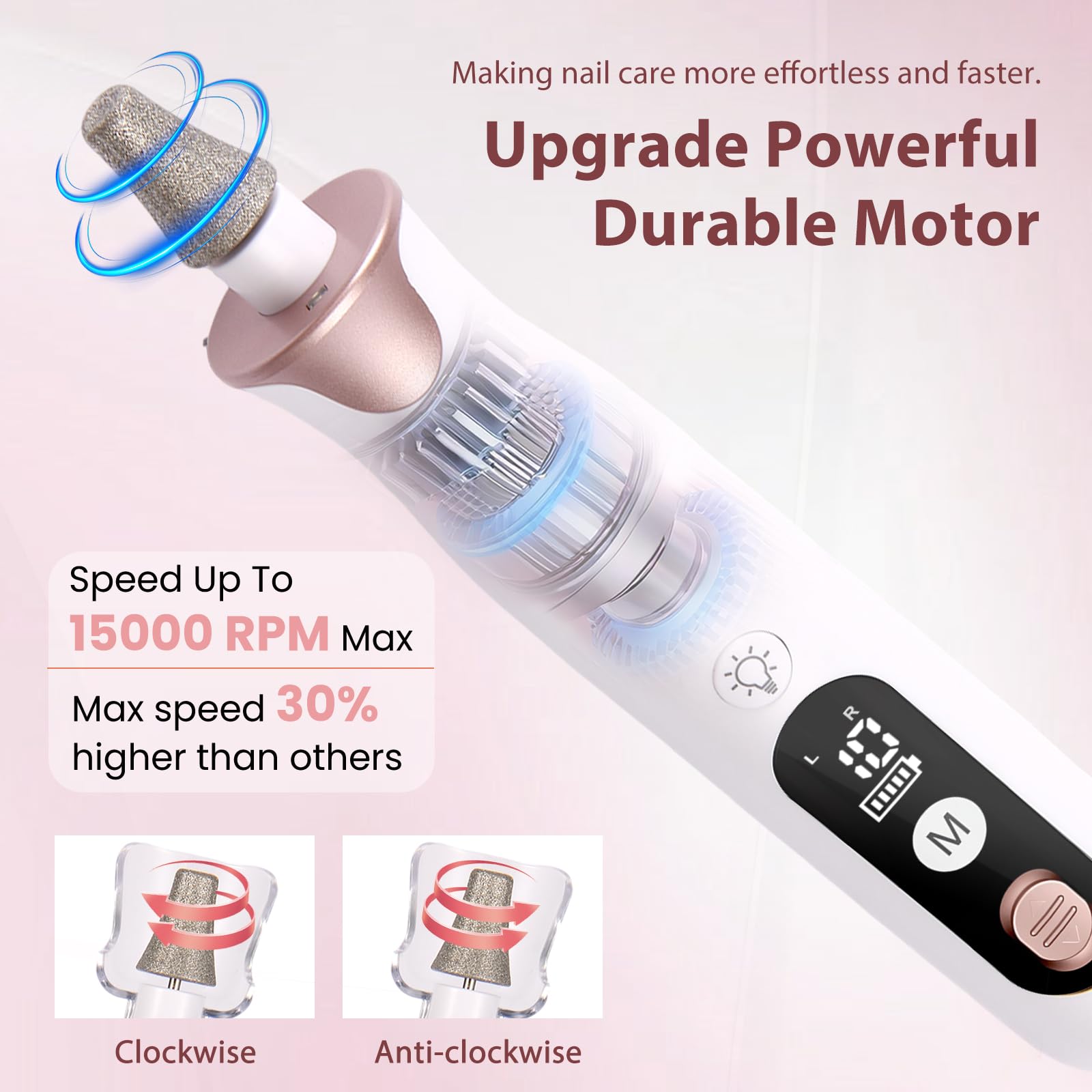 ZABOUL Electric Nail Drill Kit Cordless Professional Manicure Pedicure Nail File Buffer for Acrylic Nails Gel Polishing Removing