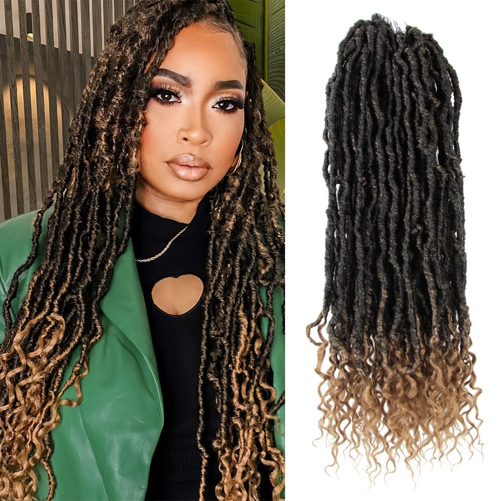 BOHOBABE 18 Inch New Faux Locs With Curly End 6 Packs Soft Locs Crochet Hair 72 Strands Natural Black Crochet Braids (6Packs, T2