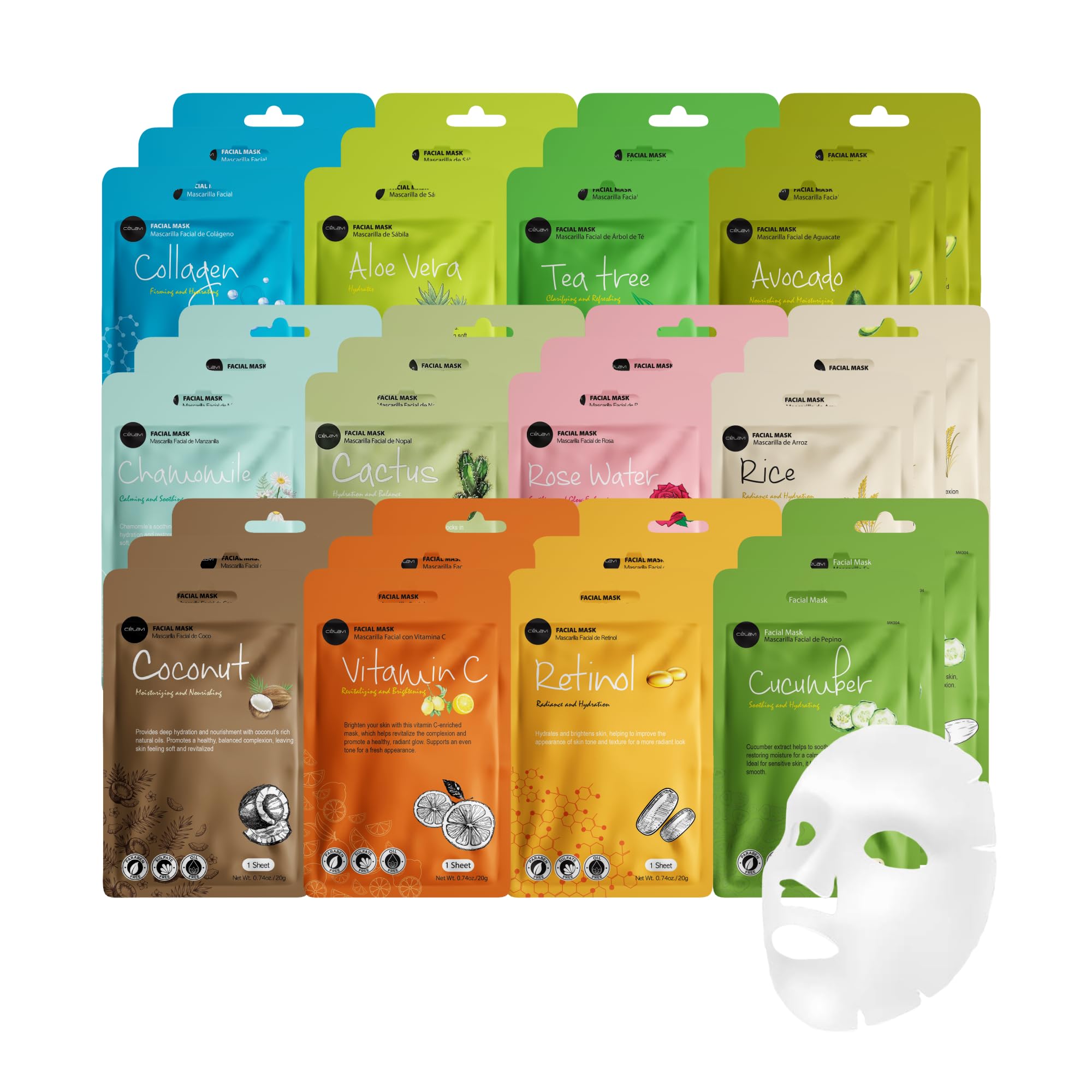 Celavi Essence Facial Face Mask K-Beauty Skincare Korea Skin Care Moisturizing 36 Pack B Set