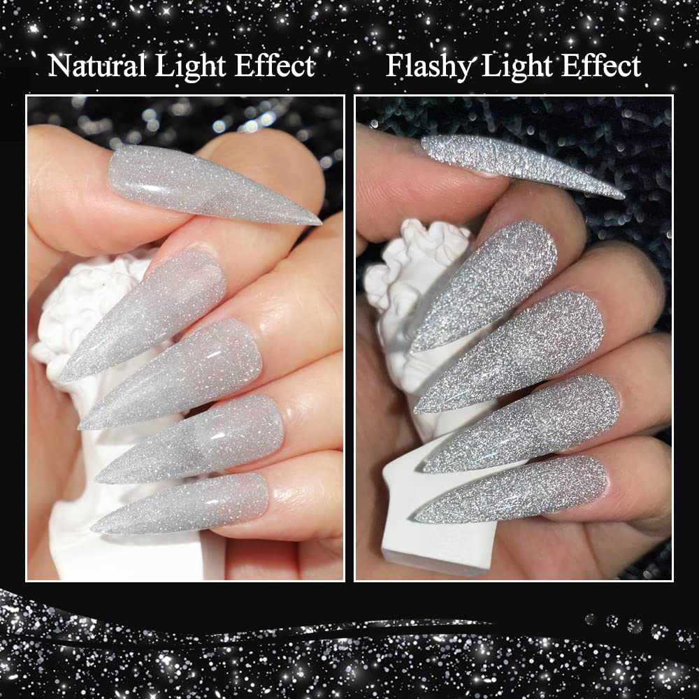 MIZHSE Reflective Glitter Gel Polish Set, Holographic Gel Nail Polish,Disco Sparkly Shiny Gel Nail Art Varnish Manicure Kit, Soa