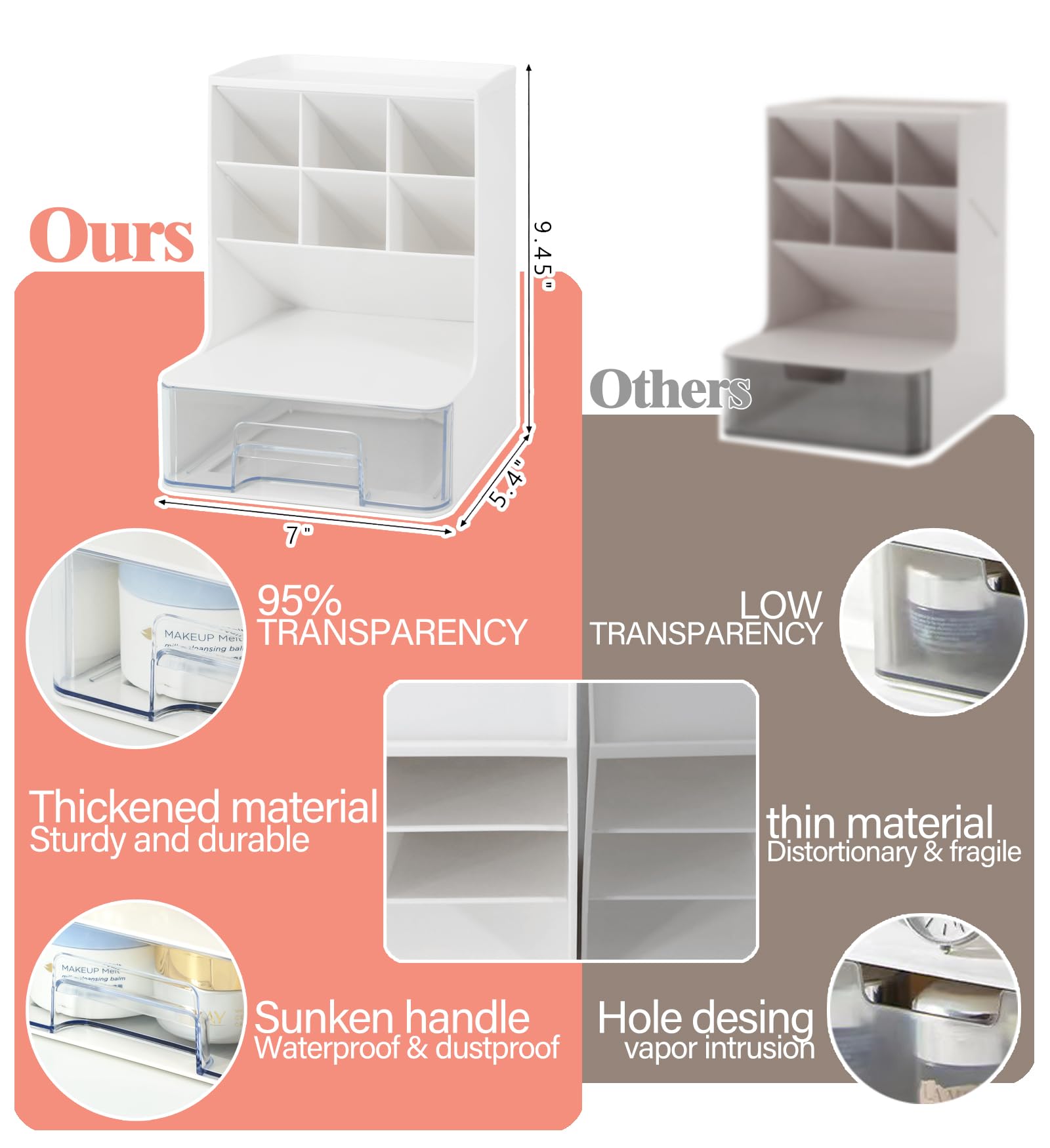 Meajio Make Up Organizers And Storage, Acrylic Cosmetic Organizer For Vanity Countertop Bathroom Room, Makeup Brush Holder Organ