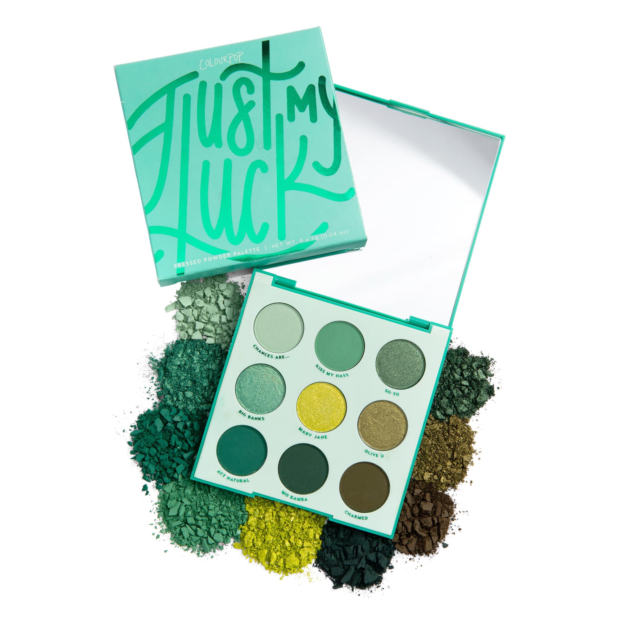 ColourPop Just My Luck Green Eyeshadow Palette - Green & Neutral Eyeshadow Palette with Matte & Metallic Finishes - High-Pigment