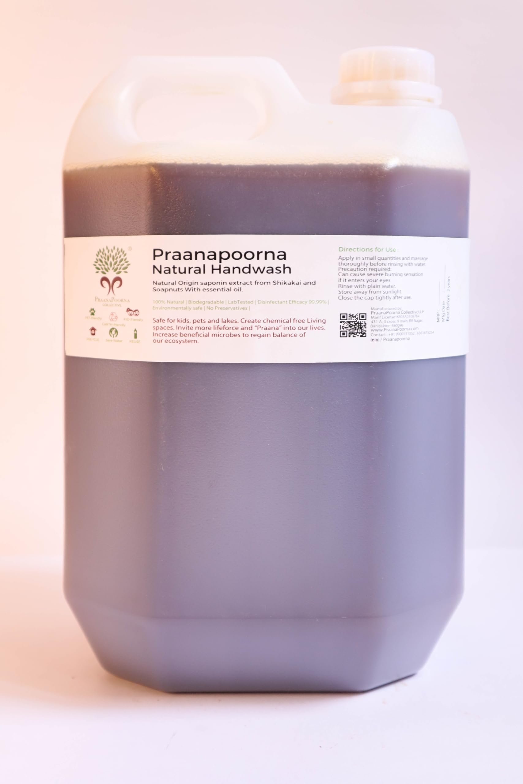 Praanapoorna Natural Handwash 5L | PlantBased Handwash With Soapnut & Essential Oils  Gently Detoxifies & Refreshes Skin