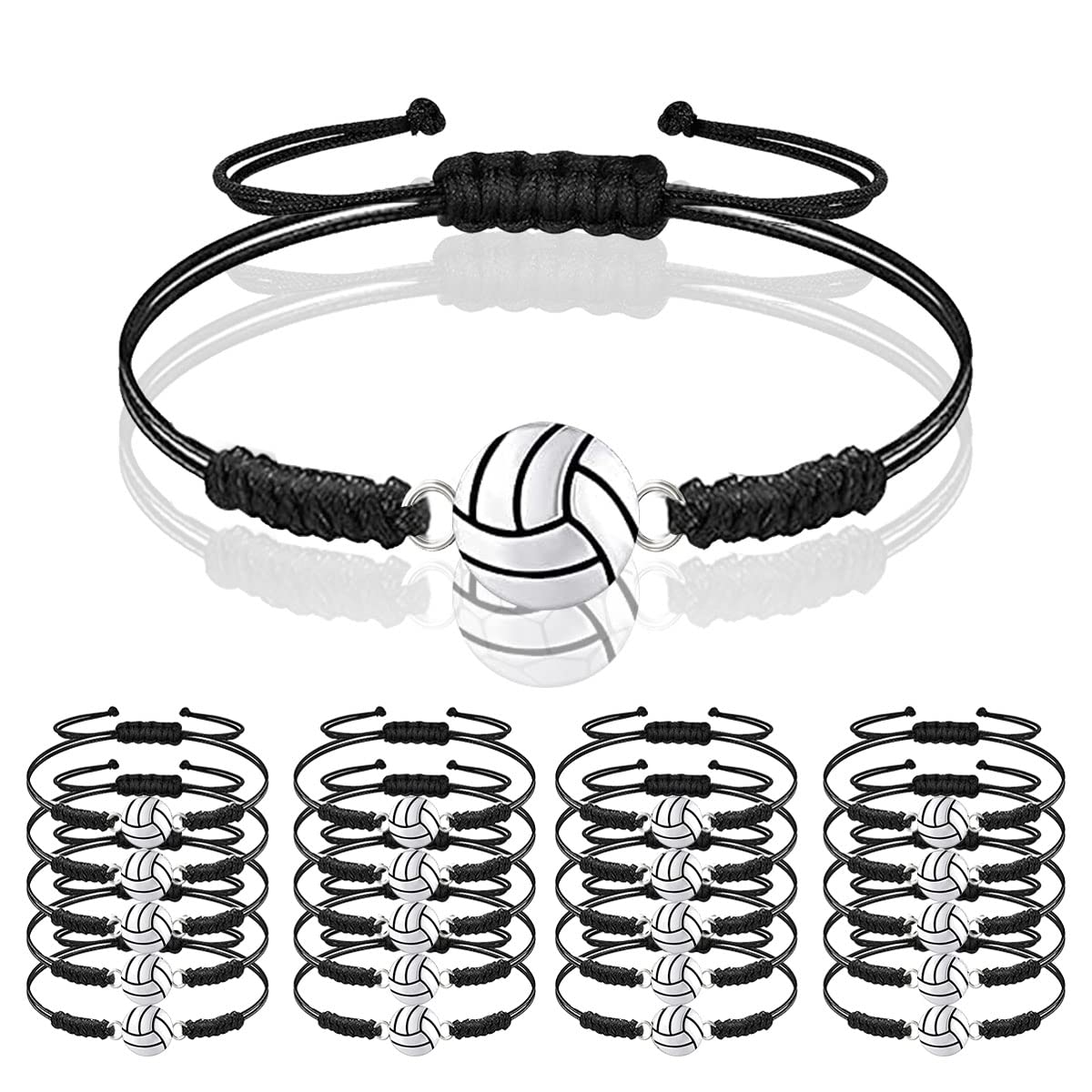 20 Pcs Volleyball Bracelet Sports Charm Bracelet Adjustable Volleyball Charm Bracelet Volleyball Jewelry Braided Rope Bracelet w