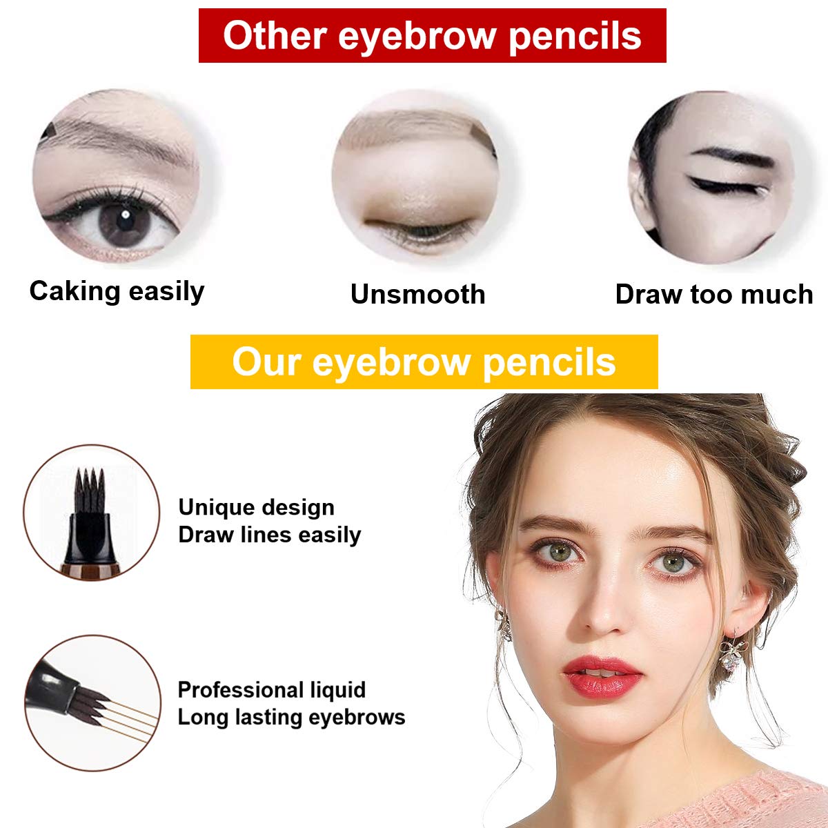 Awccxmym 3Pcs Dark Brown Eyebrow Pencil Eyebrow Pen - Waterproof Microblading Eyebrow Pen,Long Lasting,Easily Create Natural Eye