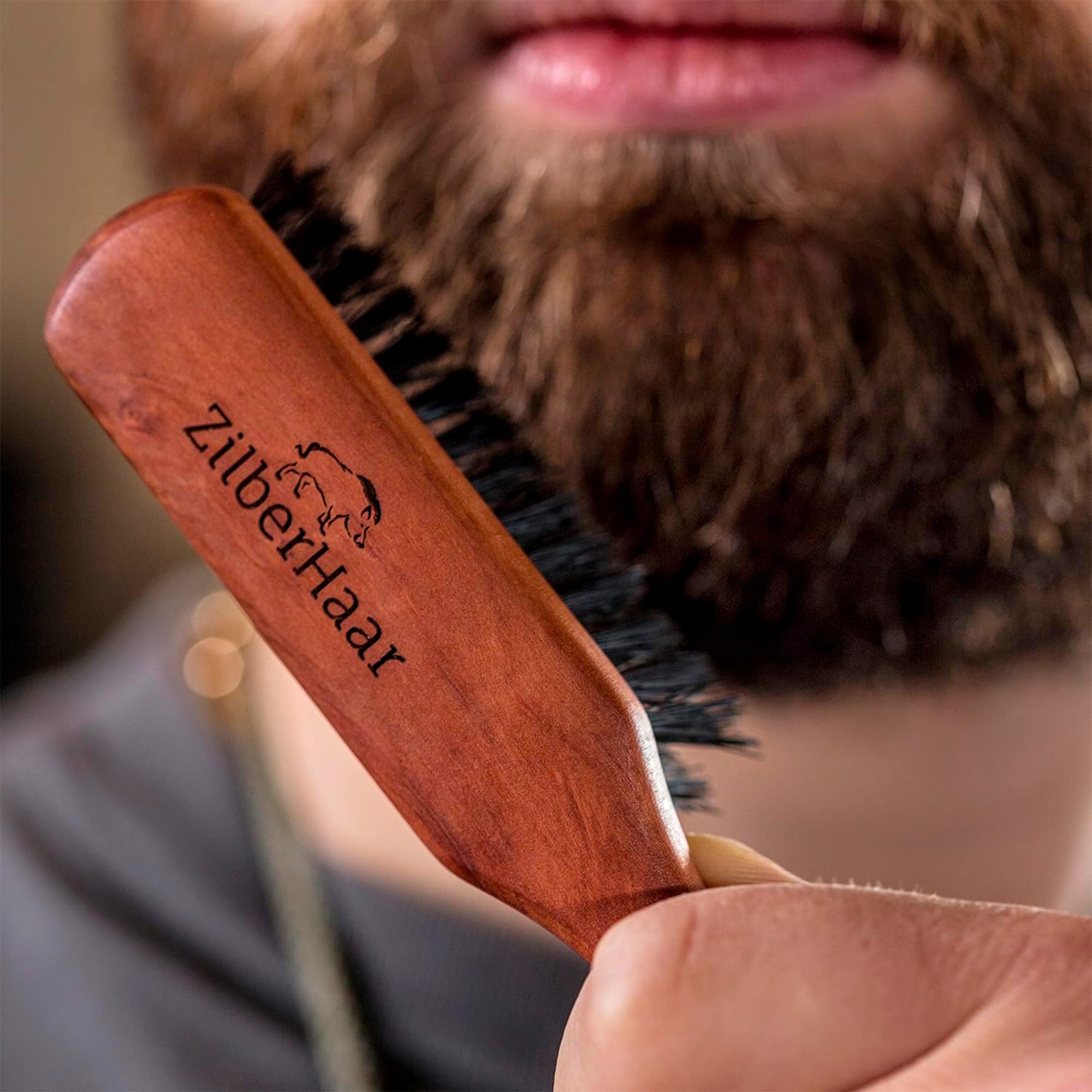 ZilberHaar Regular Beard Brush - Soft Boar Bristles - Beard grooming brush for men - Straightens and Promotes beard growth - Wor