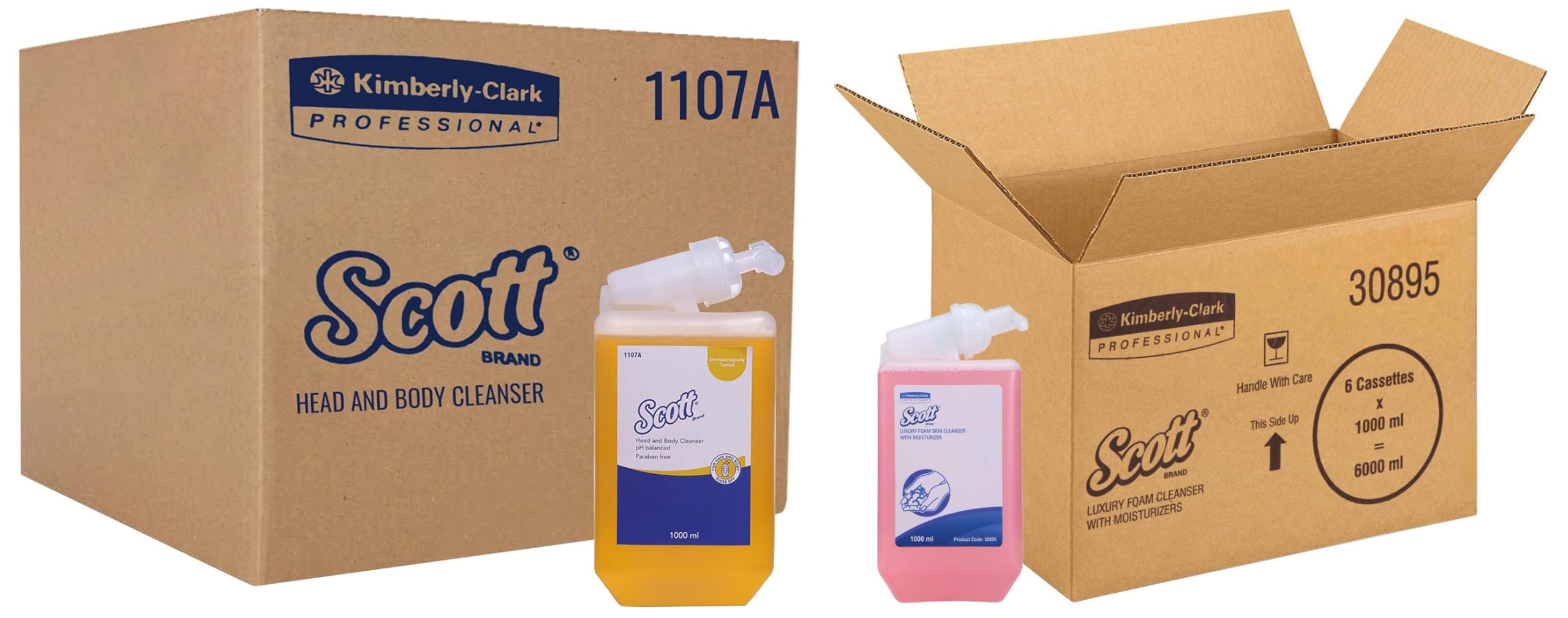 Scott Head & Body Shower Gel With Hair Conditioner, 6 Cassette/Case, 1 Litre/Cassette,(Total 6,000Ml)(1107A) & Handwash Foam Soa