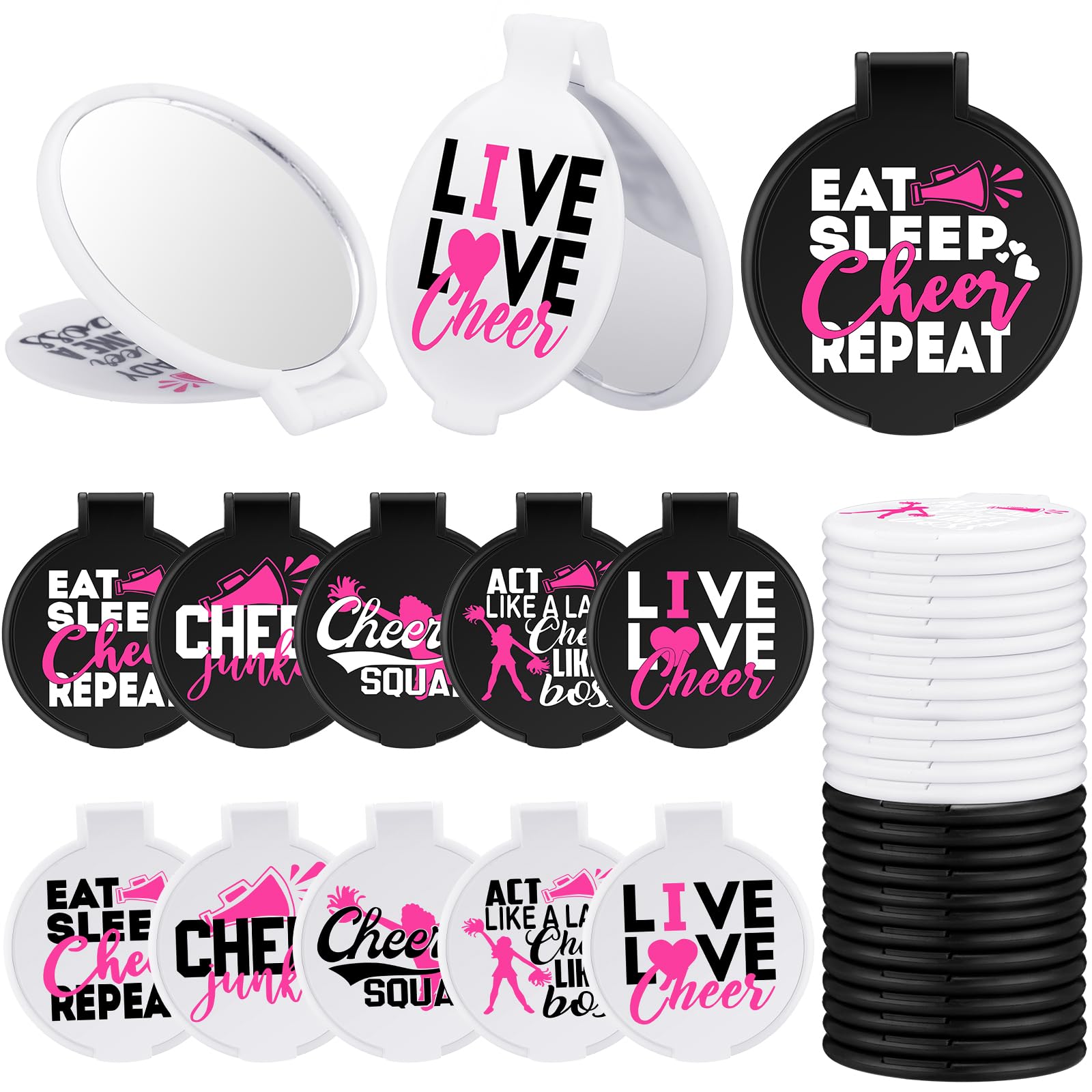 Wenqik 50 Pcs Cheerleader Mirror Gifts Bulk Cheerleading Compact Mirror Cheer Party Favors Folding Pocket Portable Makeup Mirror