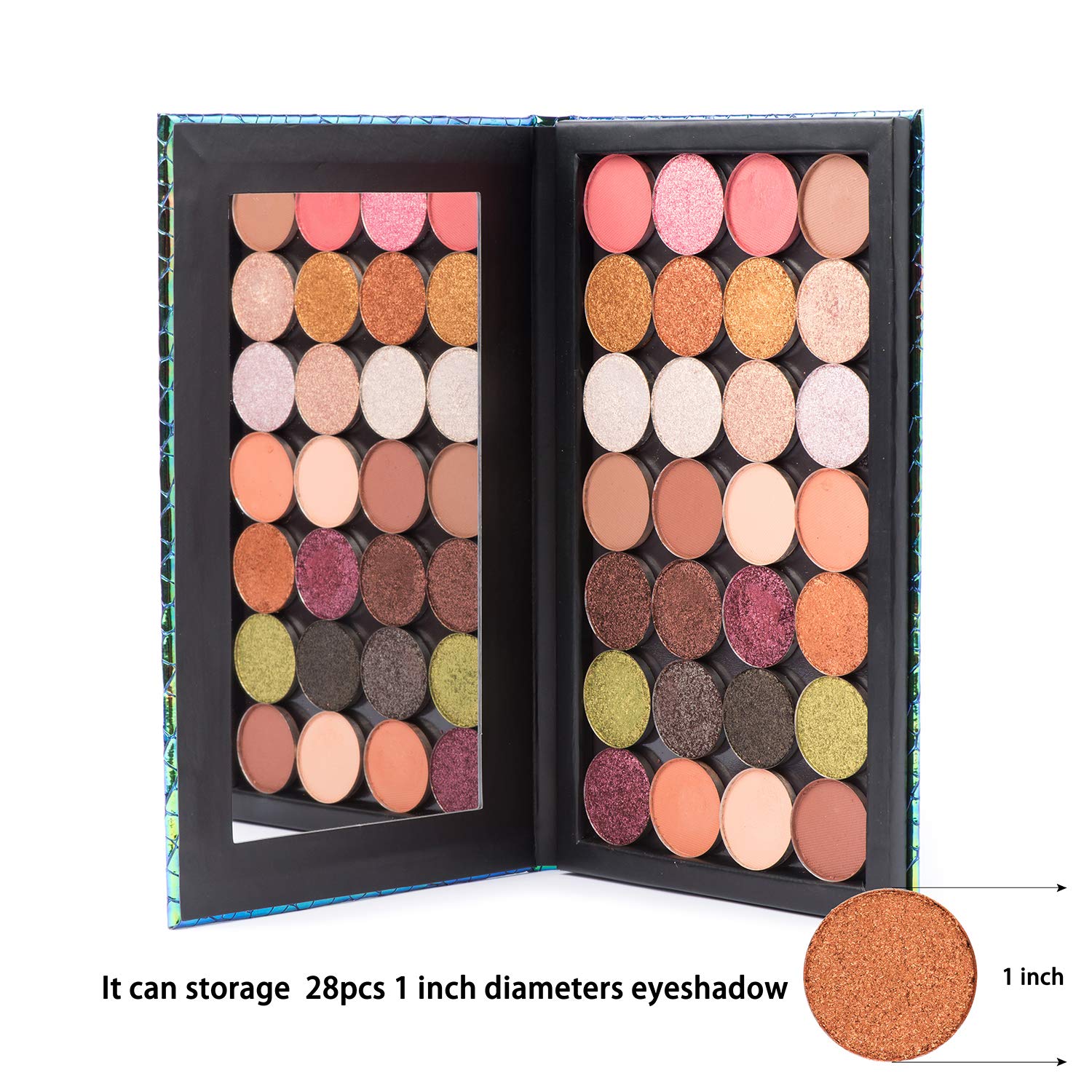 Allwon Magnetic Palette Mermaid Empty Makeup Palette With Mirror And 30Pcs Adhesive Empty Palette Metal Stickers For Eyeshadow L