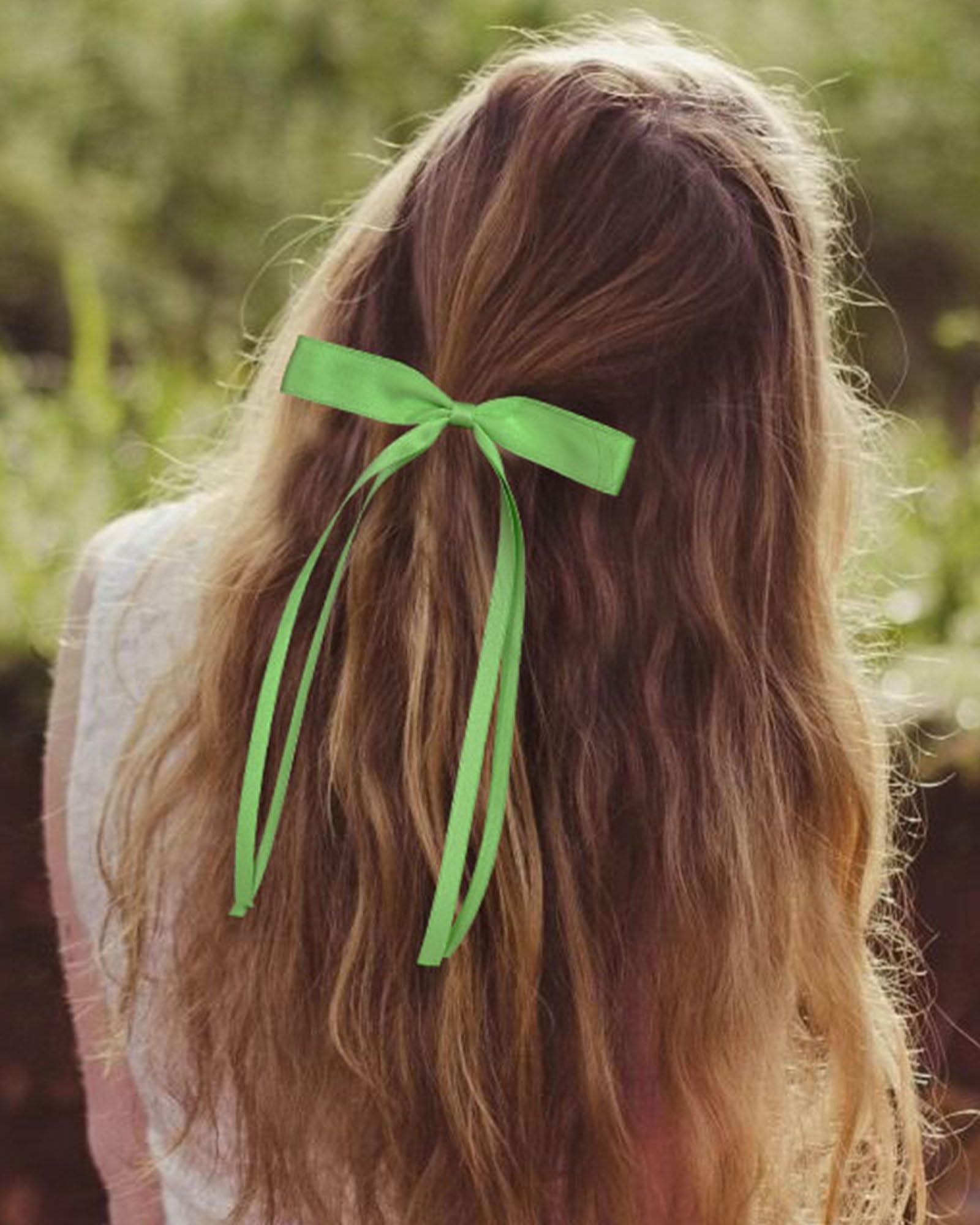 Awaytr 6Pcs Women'S Hair Accessory Hair Clips Tassel Ribbon Bowknot With Long Tail Solid Hair Ribbon (Black/Blue/Beige/Pink/Gree