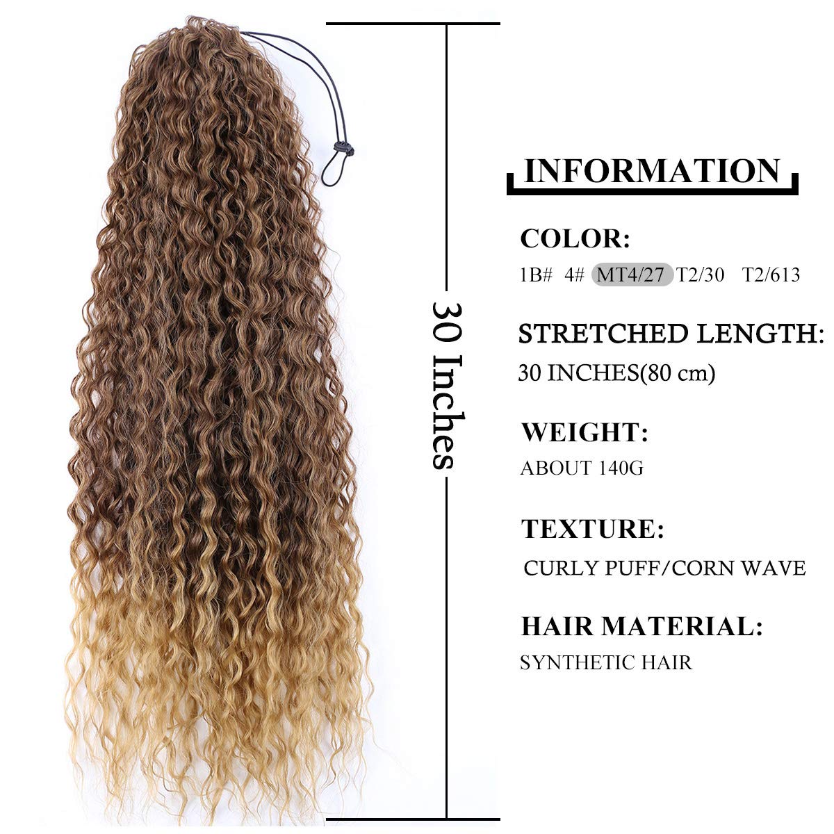 Fashion Icon 30'' Long Drawstring Ponytail Synthetic High Puff Afro Clip In Ponytail Hair Extensions Ombre Curly Corn Wave Clip