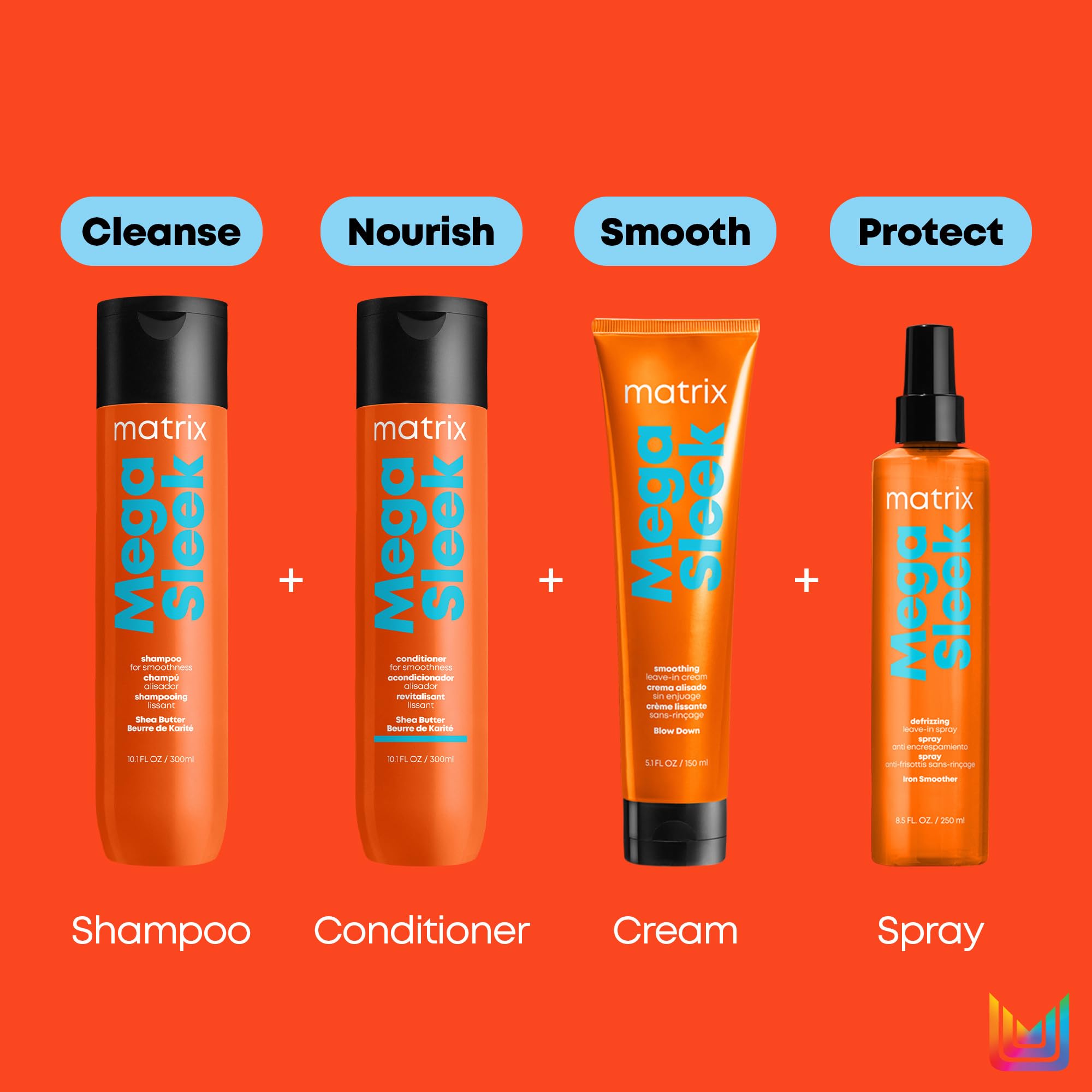 Matrix Total Results Mega Sleek Shampoo, Controls Frizz & Smooths Hair, With Shea Butter, For Unruly Hair, 10.1 Fl Oz