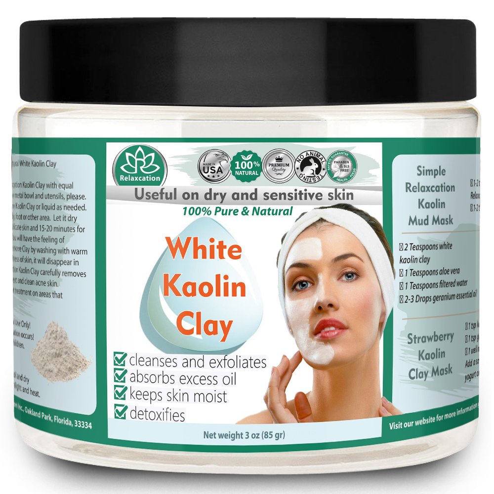Relaxcation KAOLIN CLAY POWDER - 100% Natural and Pure White Kaolin Clay (China Clay) Cosmetic Grade, Great For Sensitive Skin, 