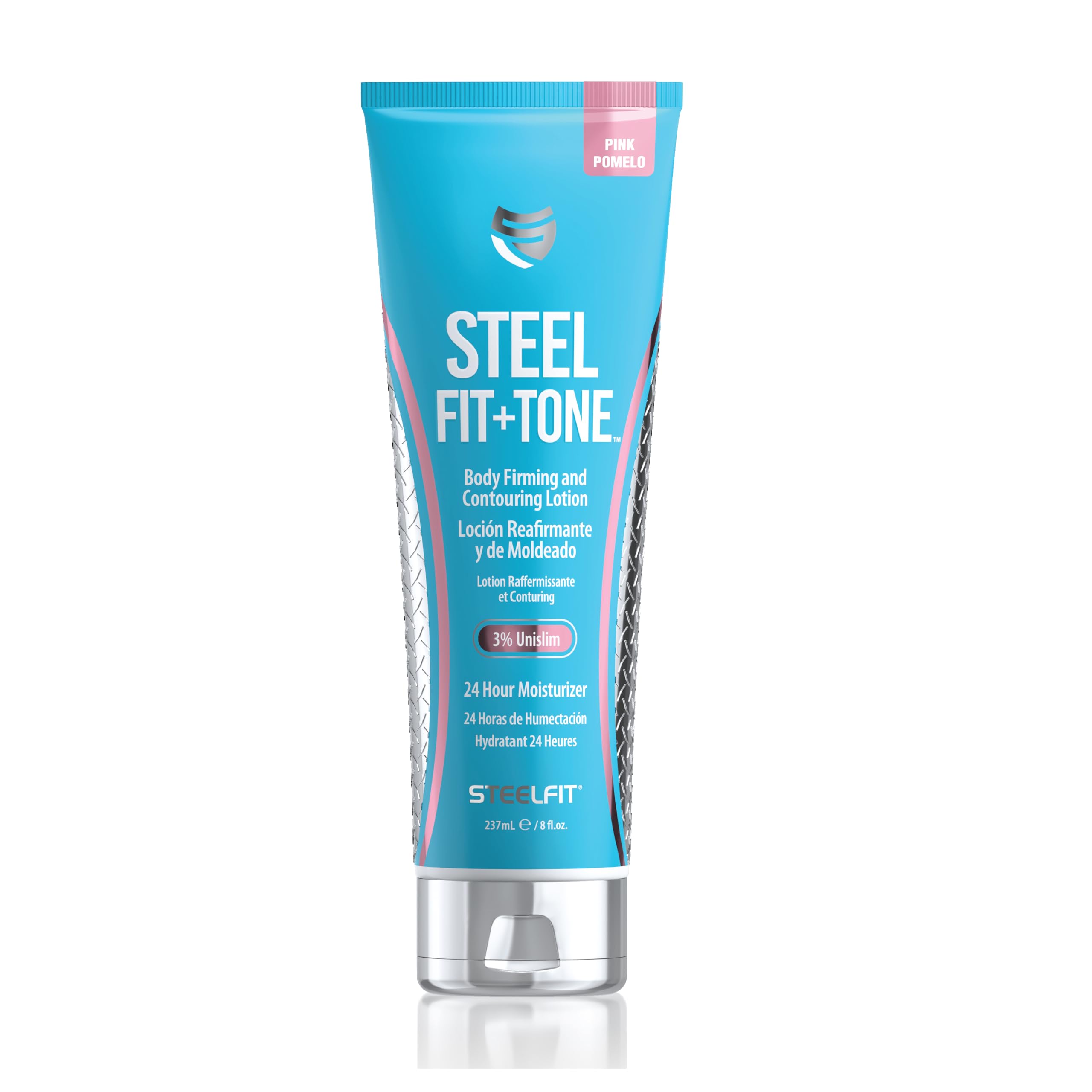 Steelfit Steel Fit + Tone - Contouring & Firming Body Lotion - 8 Fl Oz - Pink Pomelo - Zero Heat - Yerba Mate, Collagen & Coffea
