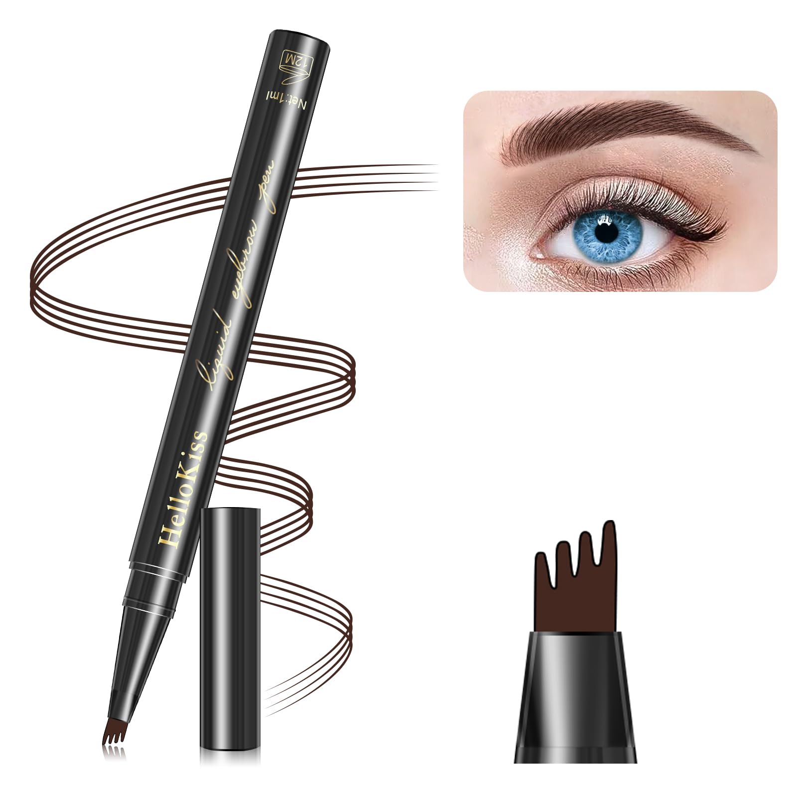 Eyebrow Pencil Dark Brown, Waterproof Microblade Eyebrow Pen 4 Fork Tip Pencil, Smudge Proof Brow Pen Long Lasting Liquid Brow E