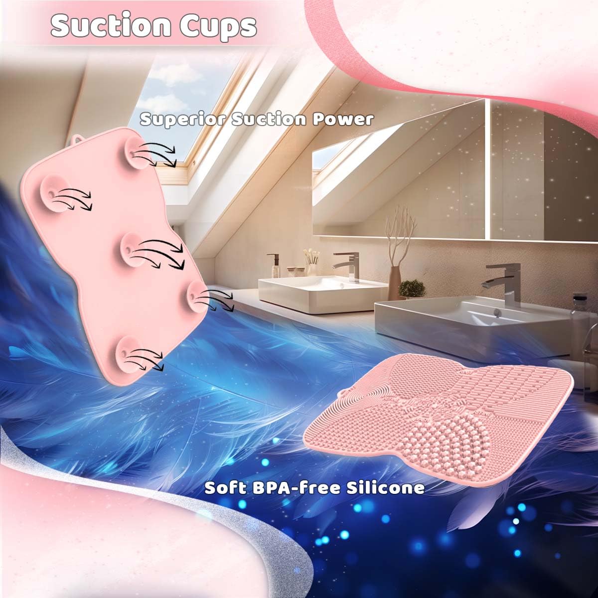 YalsFTY Silicone Makeup Brush Cleaner Pad with Suction Cup, 8 Textures, Stable, Makeup Brush Cleaning Mat (Pink)