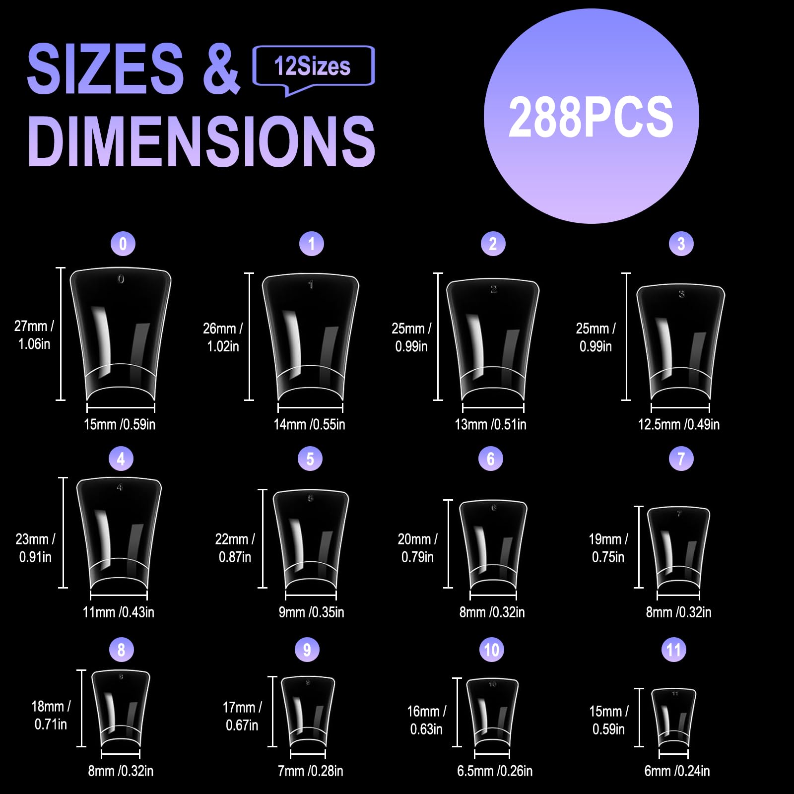 Allstarry Duck Nail Tips, 288Pcs Short Curved Nail Tips Half Cover Gel X 12 Sizes Clear Duck Nails Press On Crystal Ducks Feet F