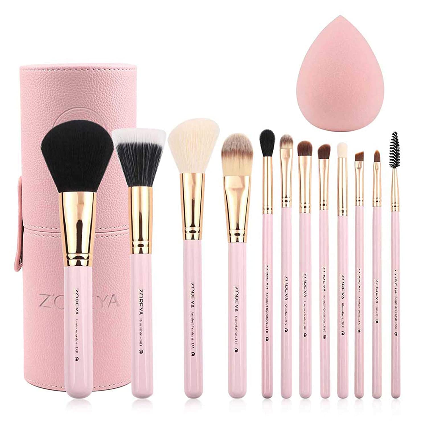 Z'Oreya Makeup Brush Set 12Pcs Pink Synthetic Makeup Brushes Travel Set With Holder Makeup Brush Organizer Foundation Powder Con