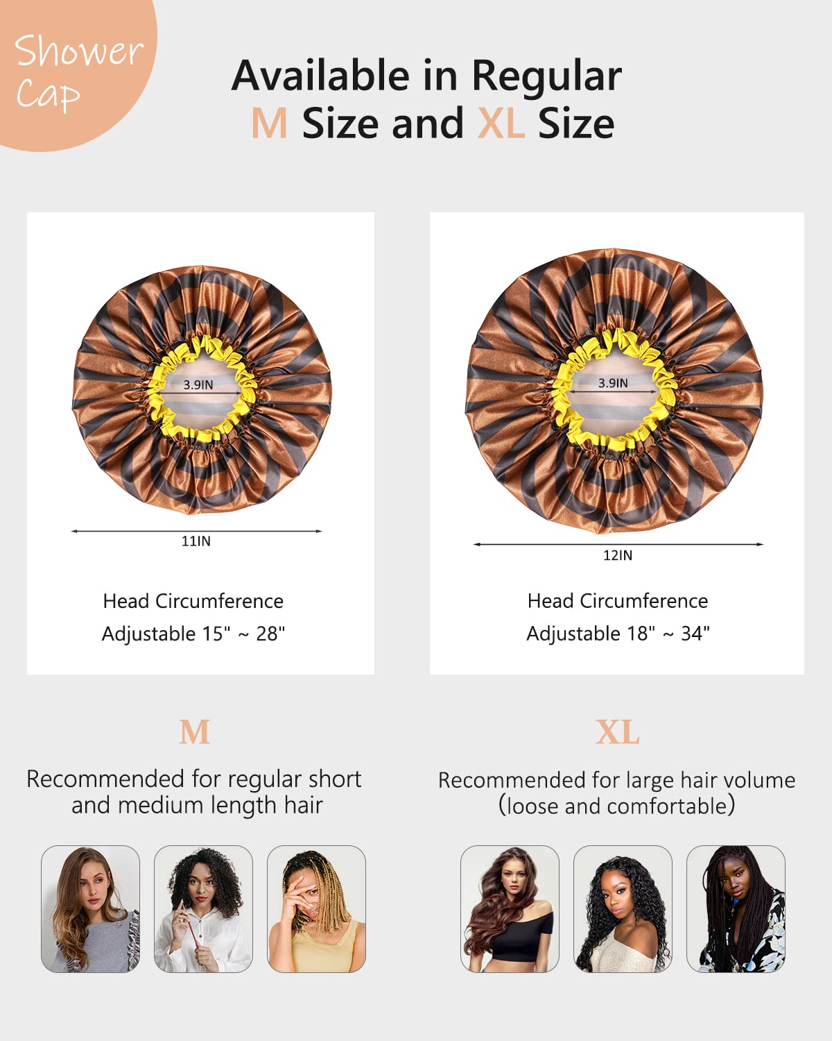 Mikimini Shower Cap For Women And Men,2 Pack Double Waterproof Shower Cap For Girls And Kids, Reusable, Washable, Golden Stripes