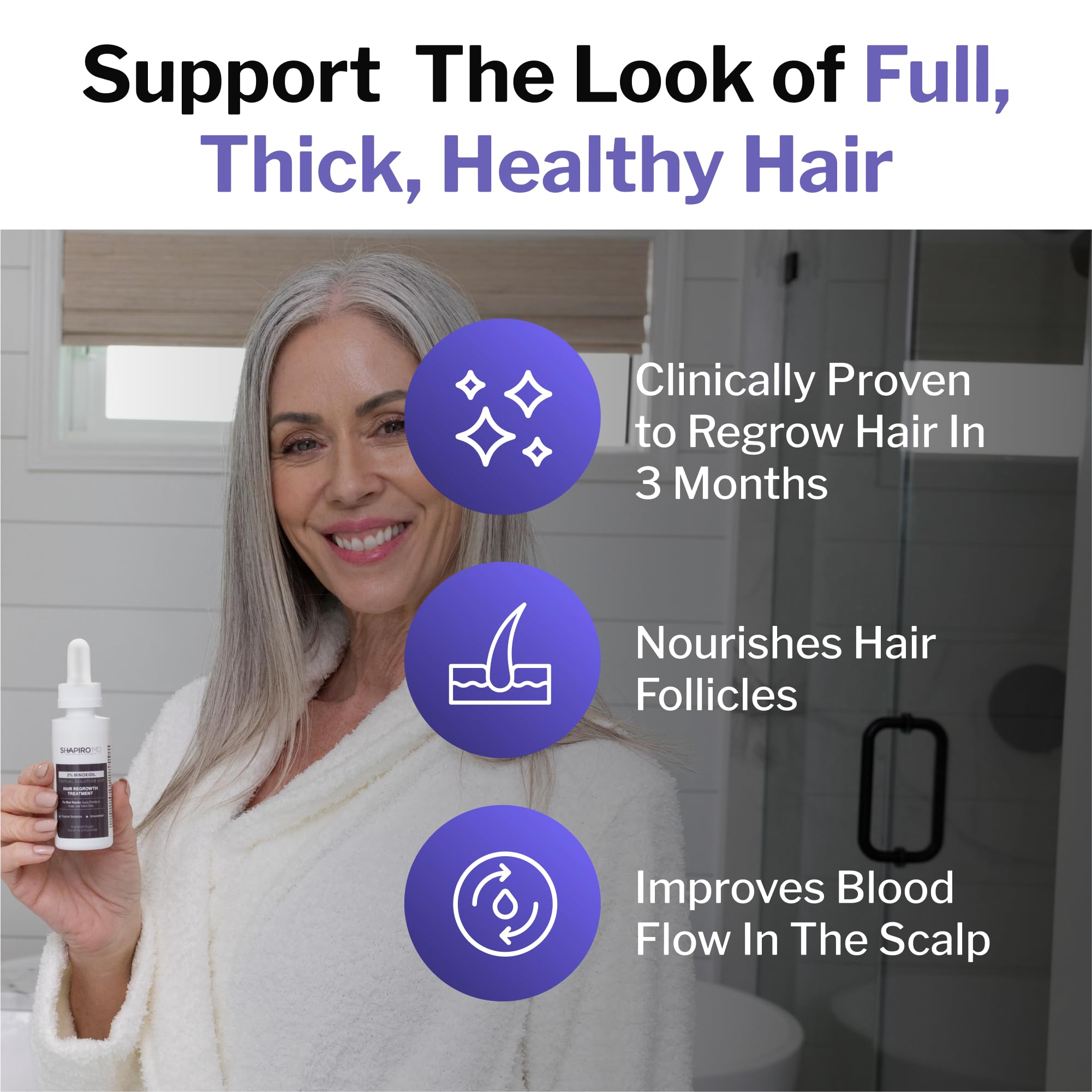 Minoxidil 2% Topical Solution for Women's Hair Growth, Serum Promotes Hair Regrowth by Reactivating Hair Follicles | Shapiro MD