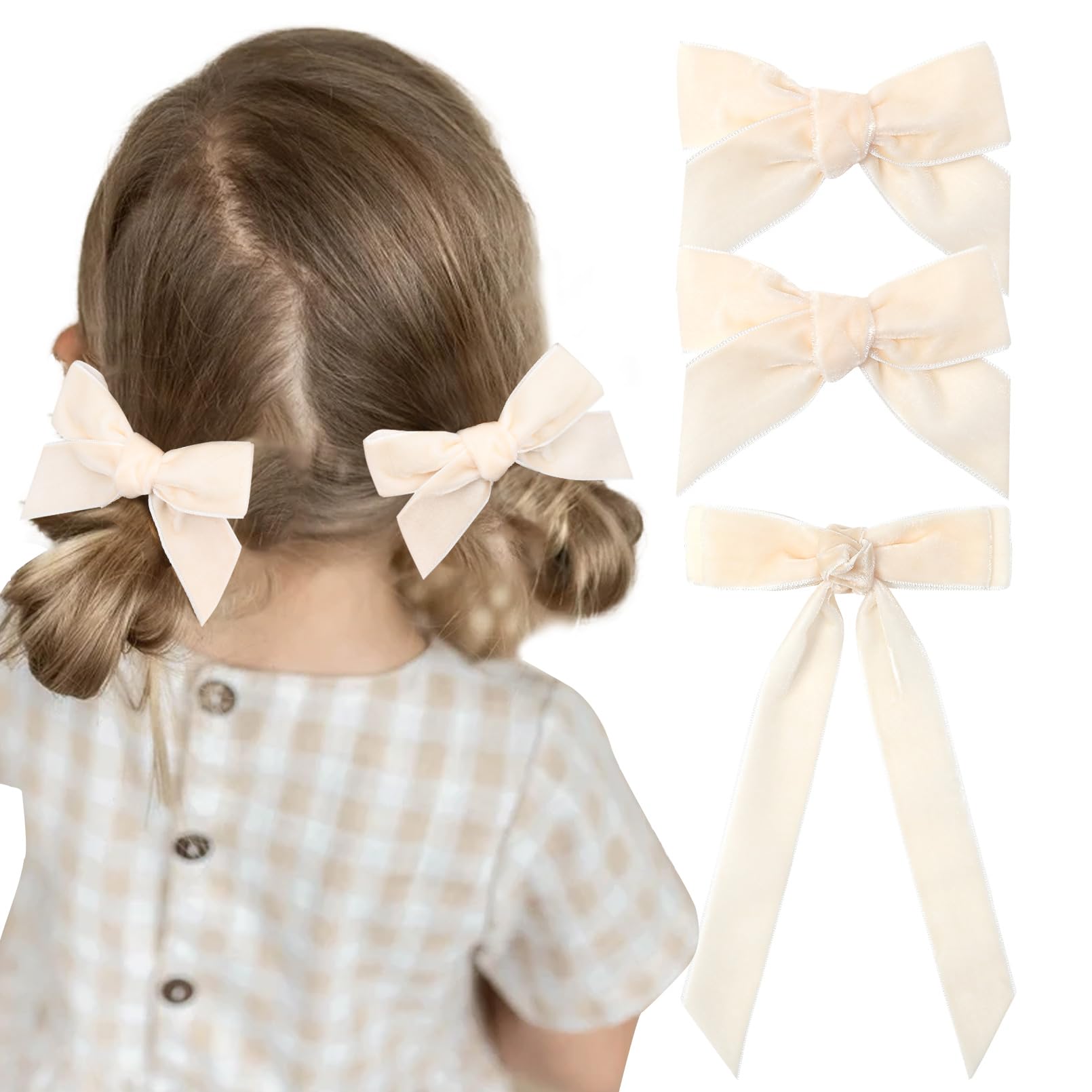 3Pcs Velvet Hair Bow White Hair Ribbon Clips For Women Girls Fall Alligator Hair Clips Hair Accessories Toddlers Kids Teens