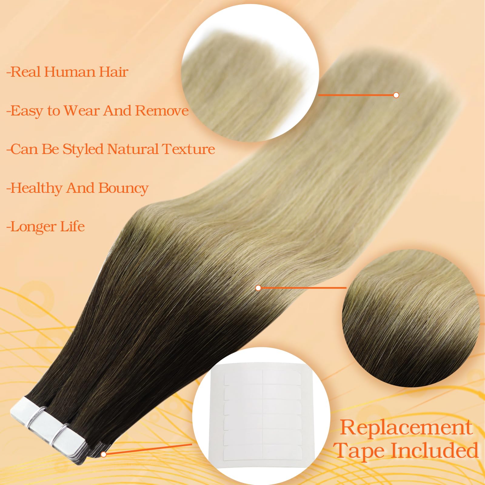 Full Shine Balayage Tape In Hair Extensions Remy Human Hair Color 2 Darkest Brown Fading To 18 And 60 Blonde Skin Weft Tape Hair