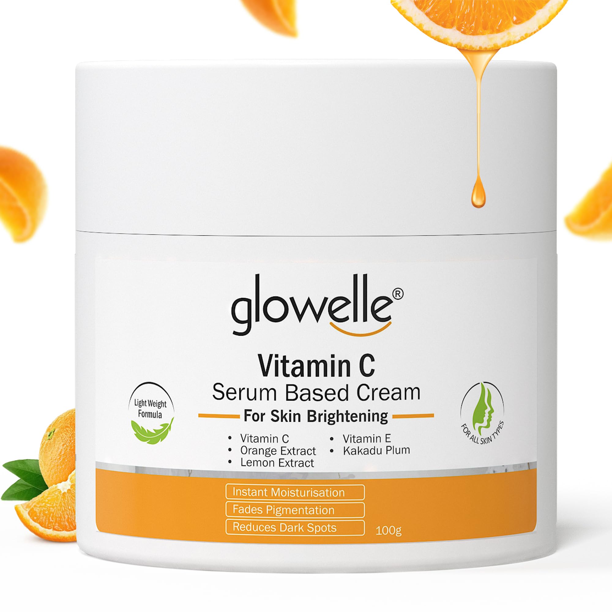 Glowelle Vitamin C SerumBased Cream For Skin Brightening | Fades Pigmentation, Dark Spots & Reduces Dullness | For Women & Men 