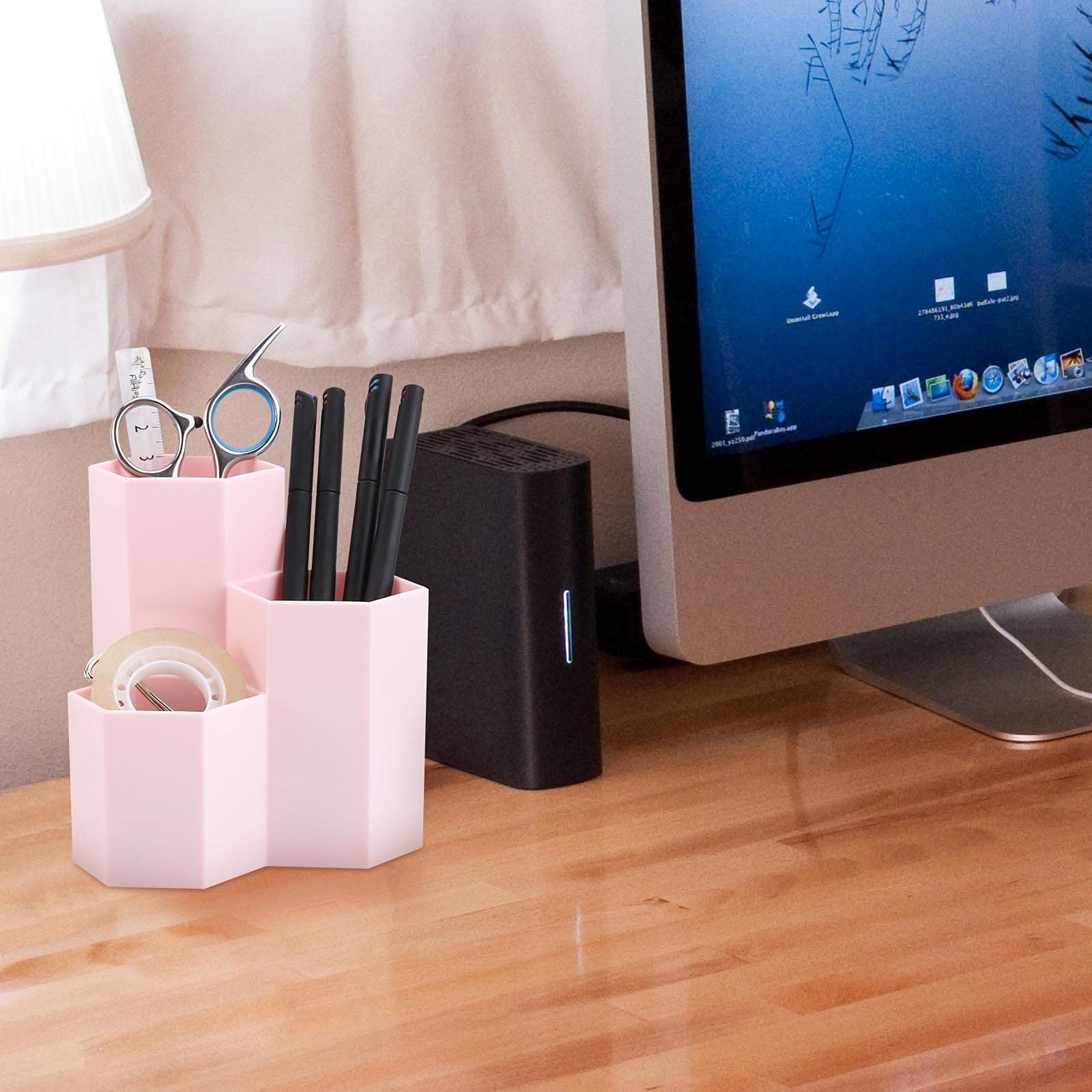 Lovebb Makeup Brush Holder Organizer, 3 Slot Plastic Cosmetics Brushes Pen Storage Solution, Pink