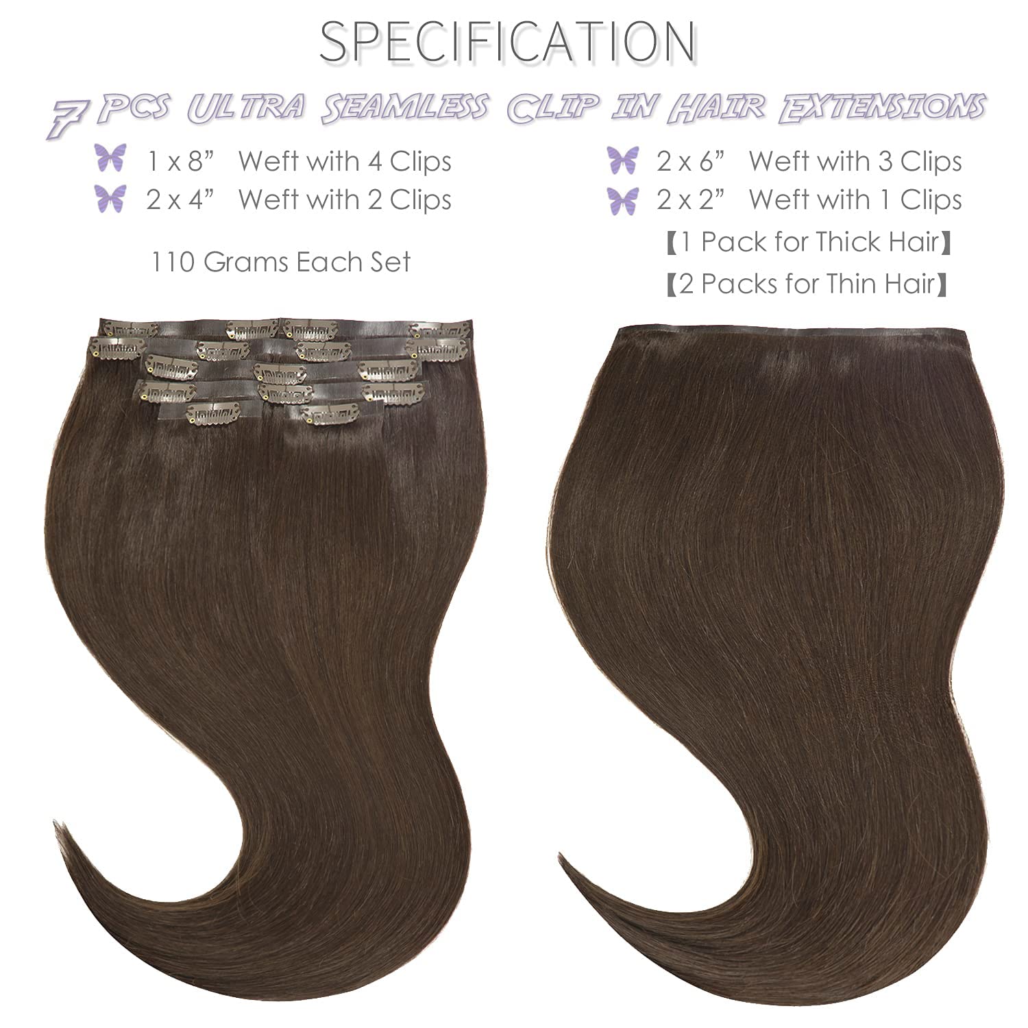 Lacer Hair Extensions Real Human Hair Seamless Clip Ins Dark Brown Clip In Hair Extensions Human Hair Silicone Weft Hair Extensi