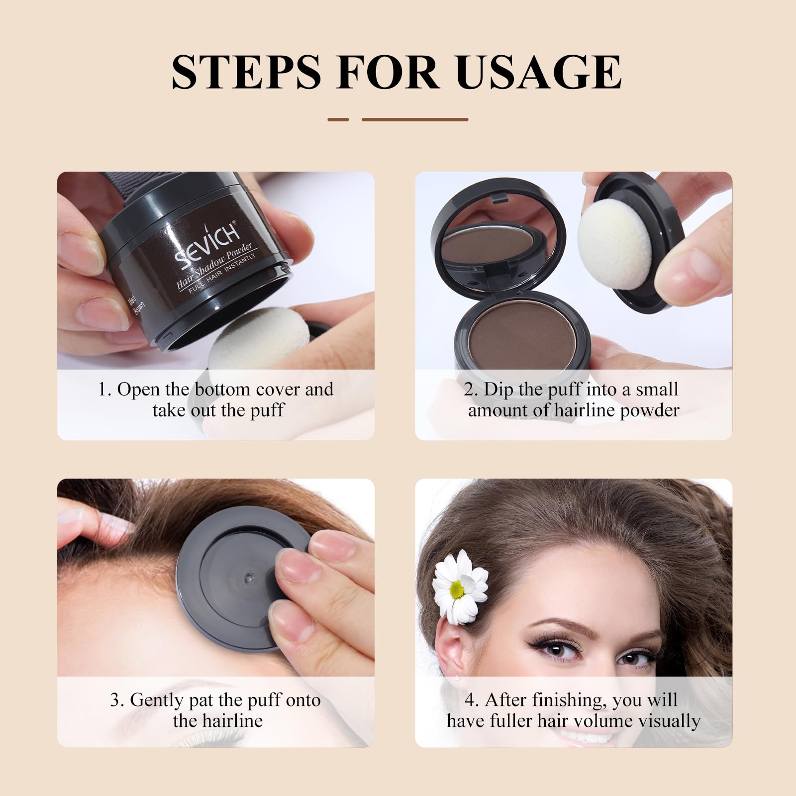 SEVICH Instantly Hairline Shadow Hairline Powder, Quick Cover Grey Hair Root Concealer, Eyebrows & Beard Line, Hair Root Touch U