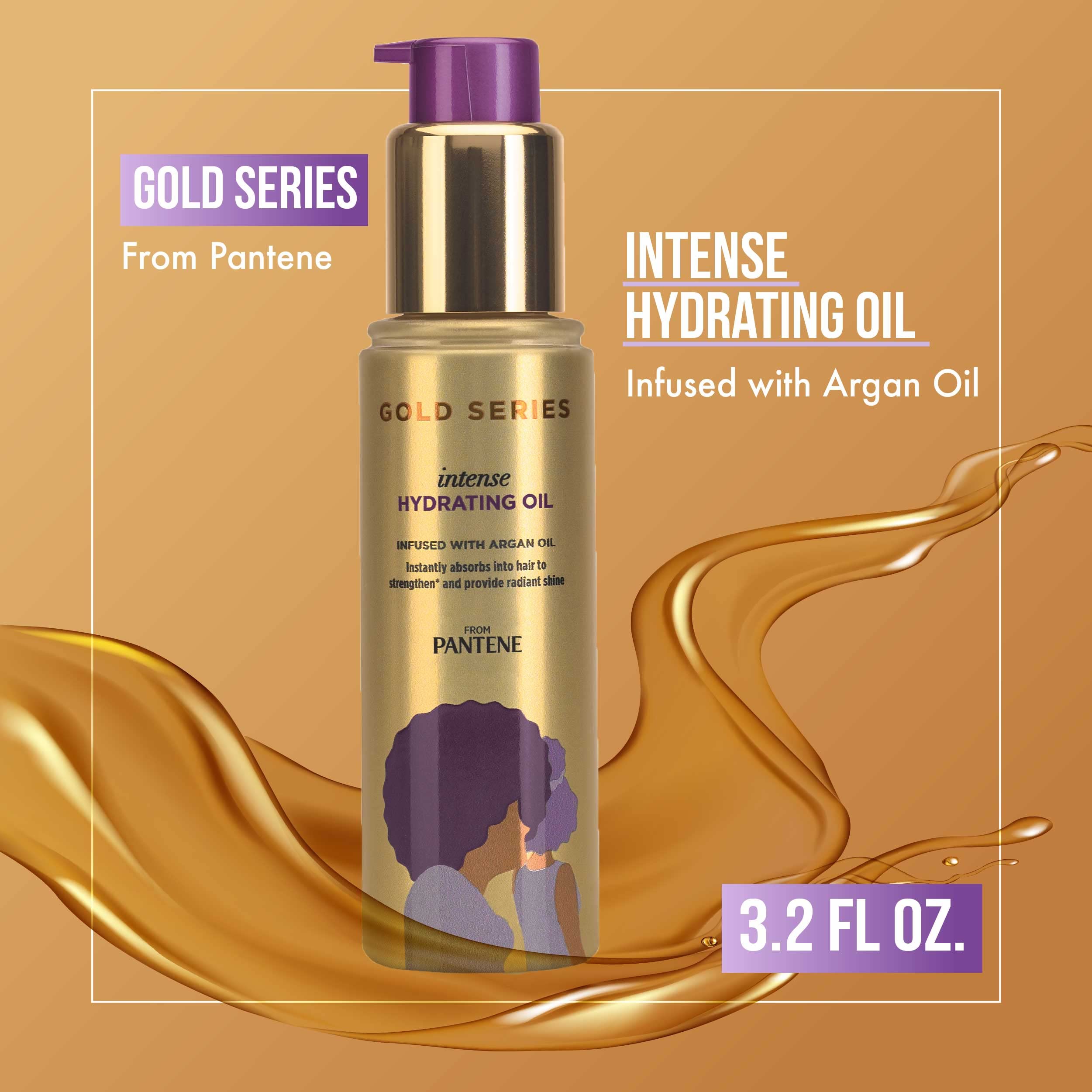 Pantene, Hair Oil Treatment, Sulfate Free, Intense Hydrating, Pro-V Gold Series, For Natural And Curly Textured Hair, 3.2 Fl Oz