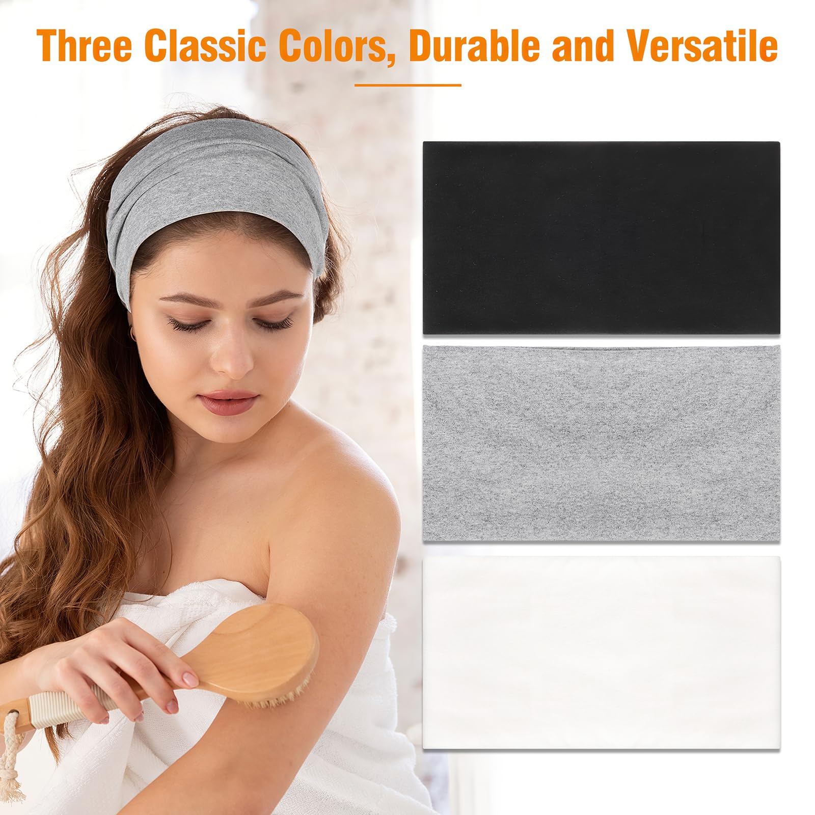 6 Pack Wide Headbands for Women, Cotton Stretchy Headband for Women Non Slip Sports Head Bands for Women's Hair (Black, White, G