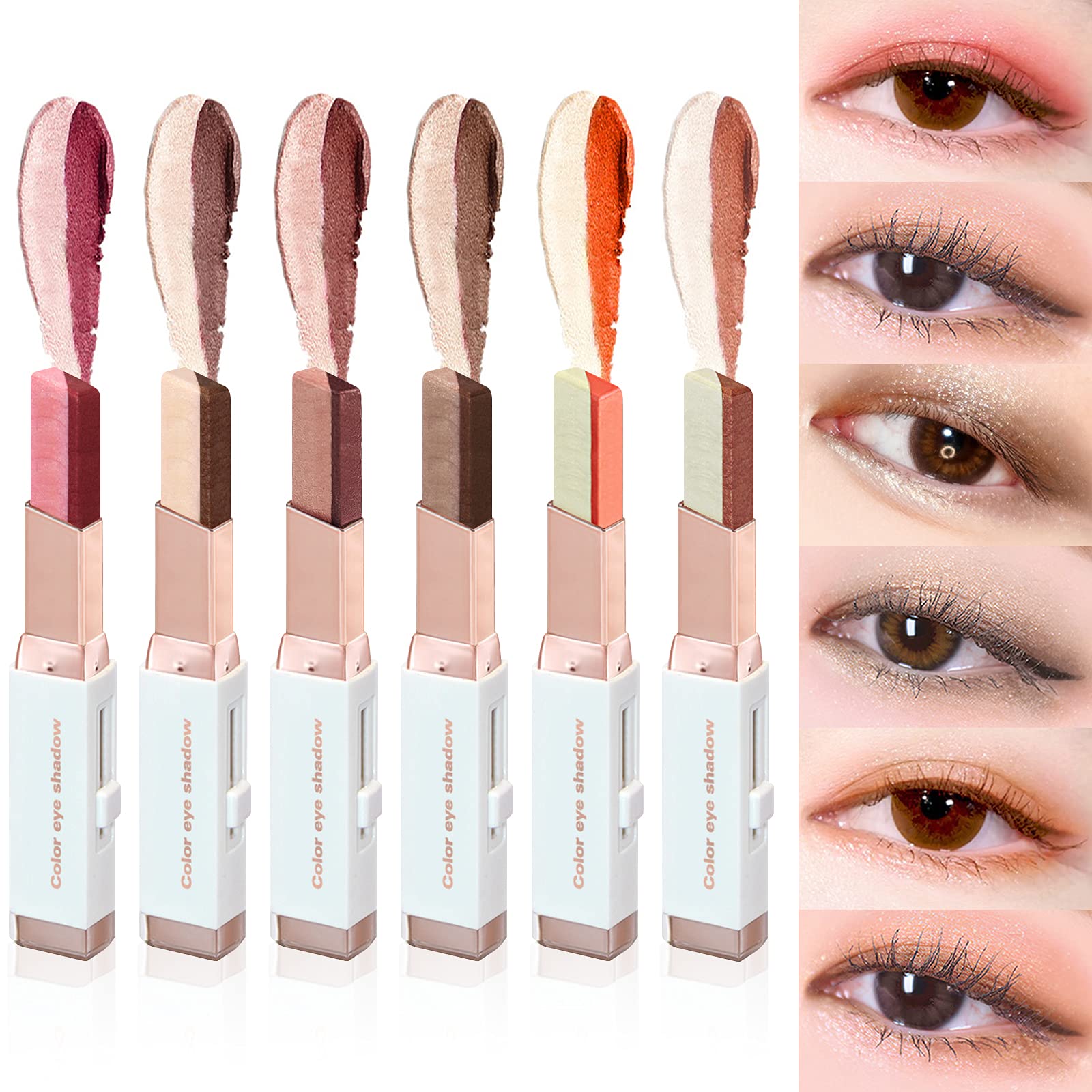 Lokfar 12 Colors Glitter Eye-Shadow Stick Set, Two-Tone Shimmer Gradient Eyeshadow Stick Double Colors Eyeshadow Stick Waterproo
