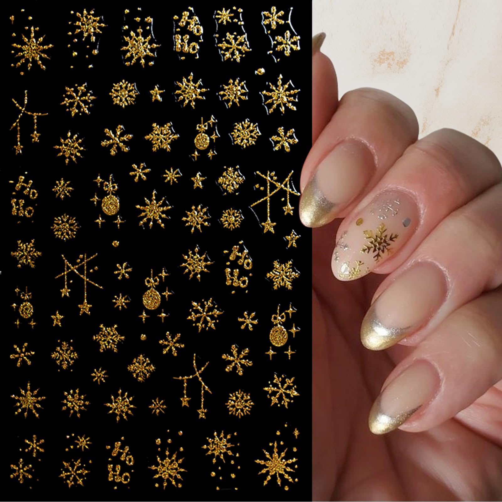 8 Sheets Snowflake Nail Art Stickers 3D Self-Adhesive Christmas Snowflake Glitter Nail Decals Snowflake Xmas Winter Holiday Cute